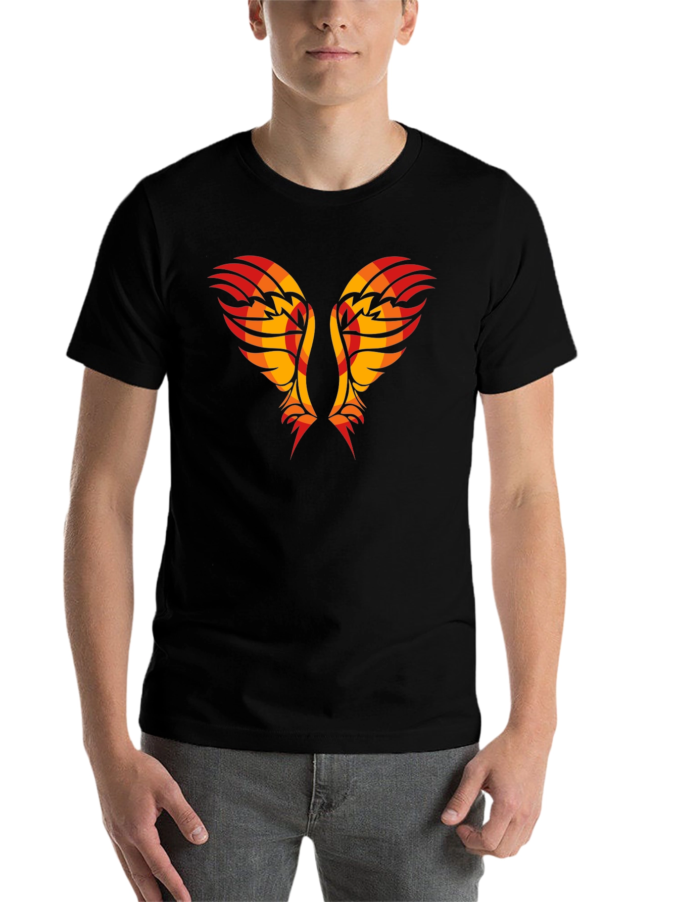 Black Tribal Wings Graphic Tee - Black Cotton Shirt view 7