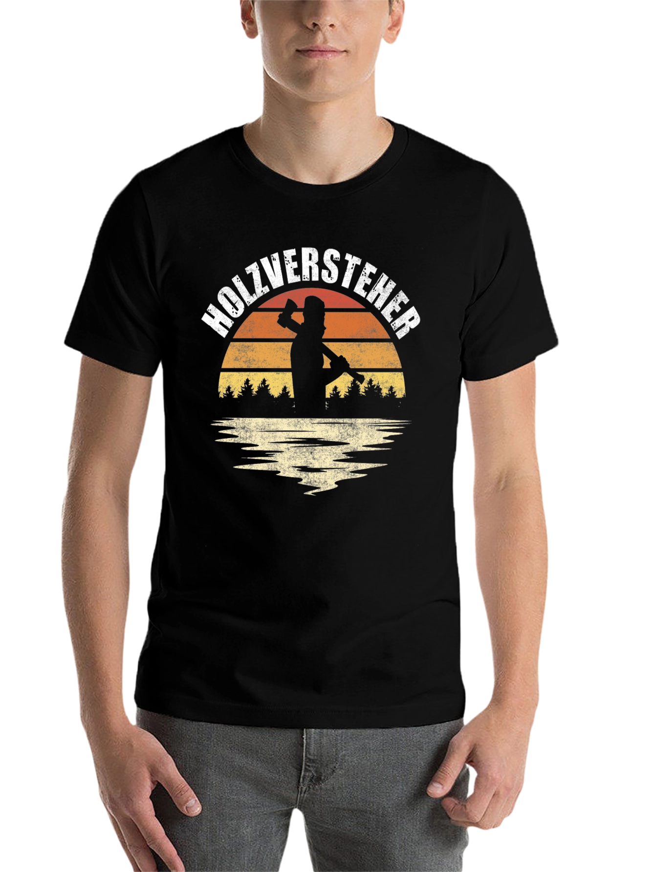 Black Holzversteher Graphic Tee - Woodworker Retro Sunset T-Shirt view 7