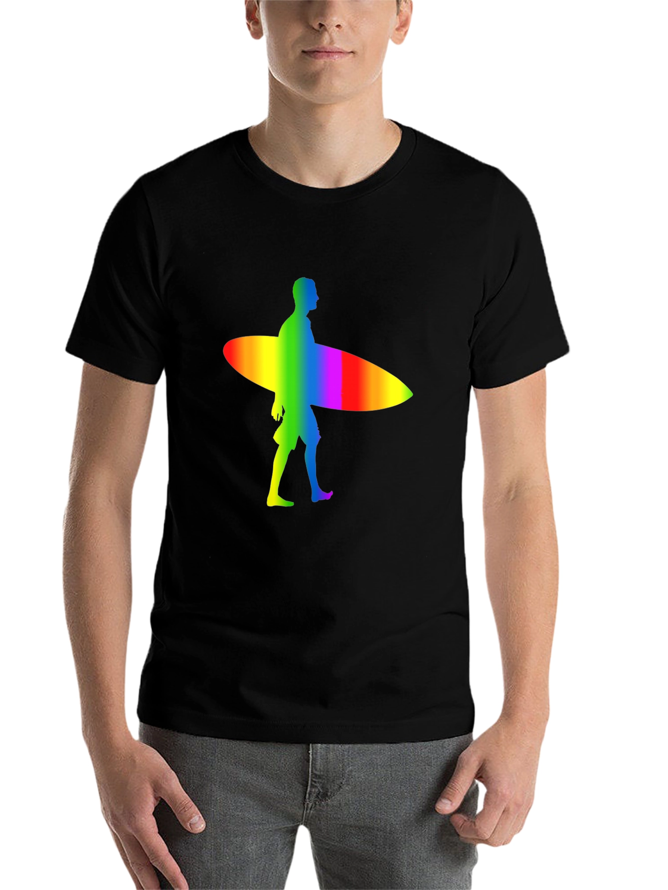 Black Rainbow Surfer Graphic Tee - Black Cotton Comfort view 7