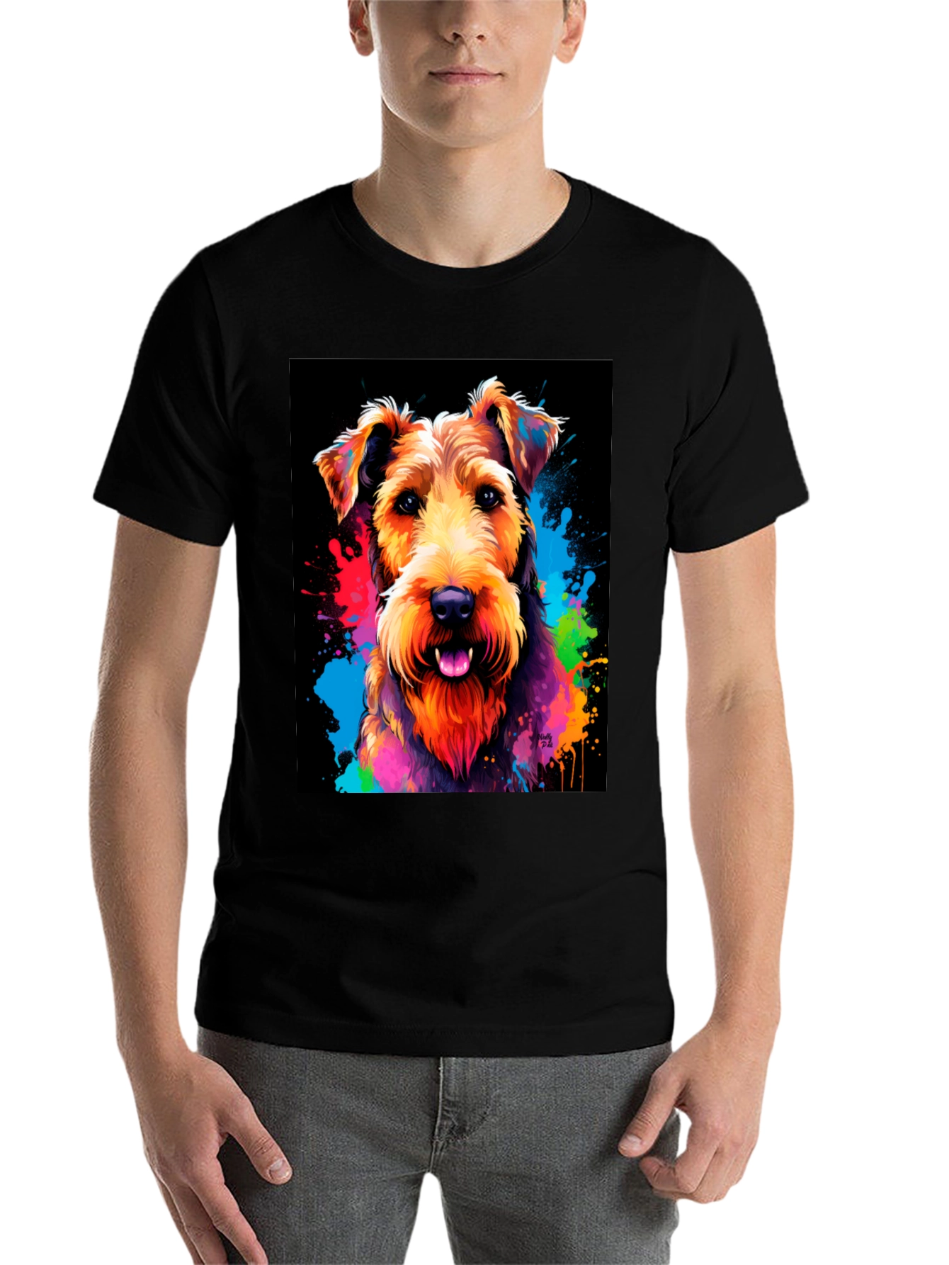 Black Colorful Dog Graphic T-Shirt view 7