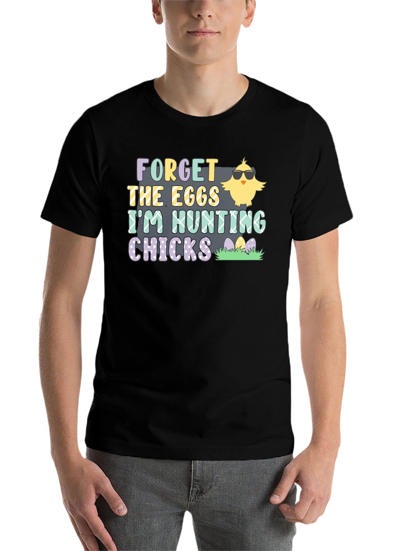 Black Forget The Eggs T-Shirt - I'm Hunting Chicks view 7
