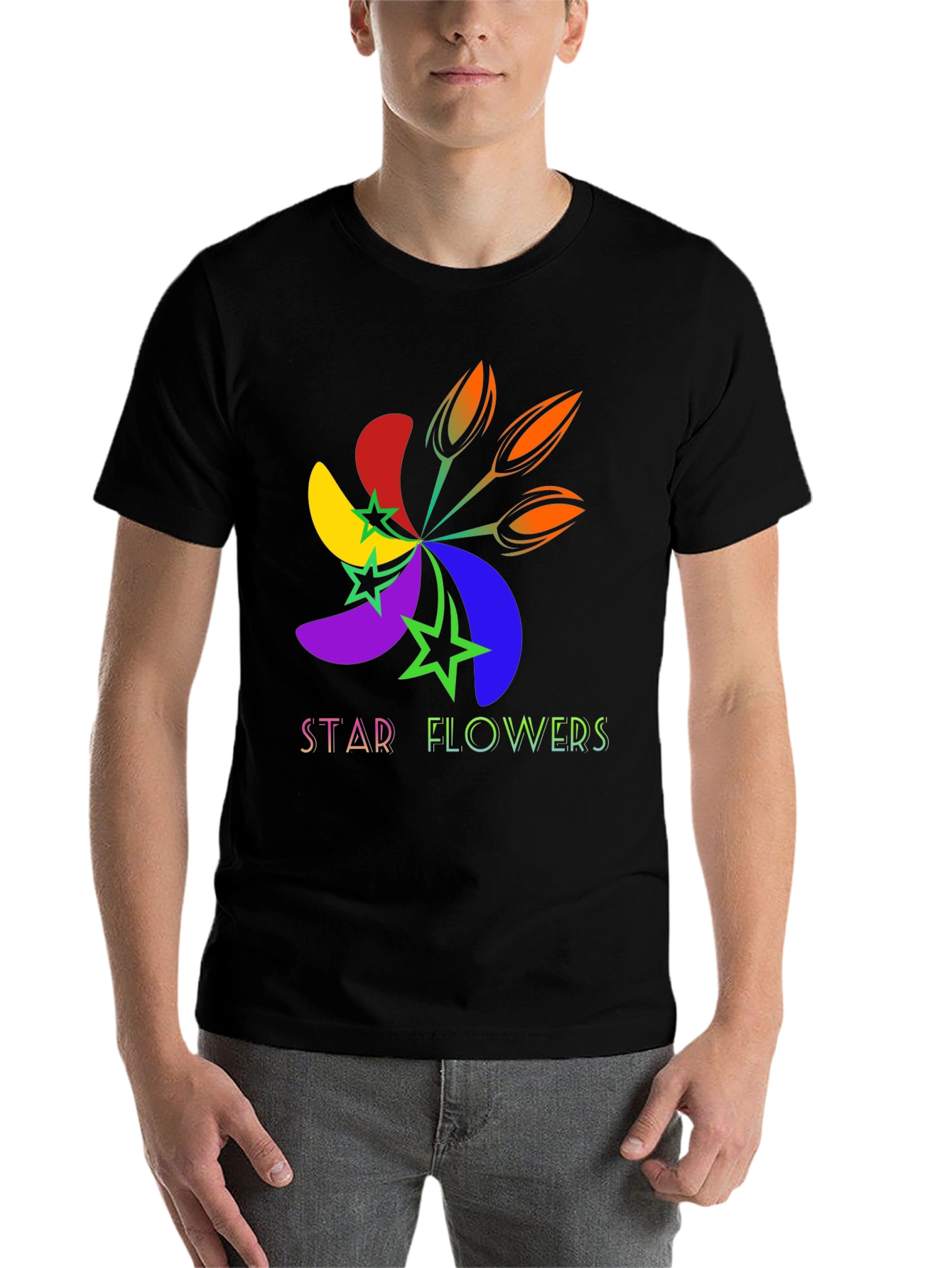 Black Star Flowers Graphic Tee - Bold & Bright Design view 7