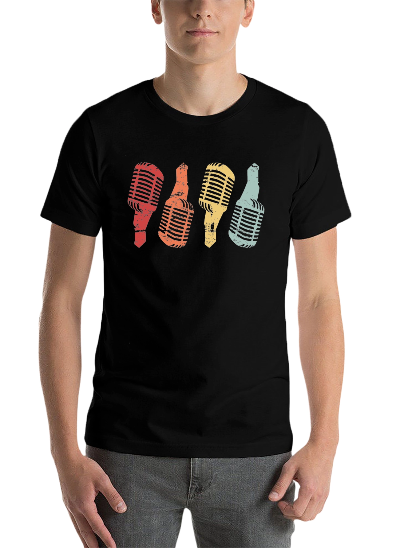 Black Retro Microphone Graphic Tee - Classic Vocalist Style view 7