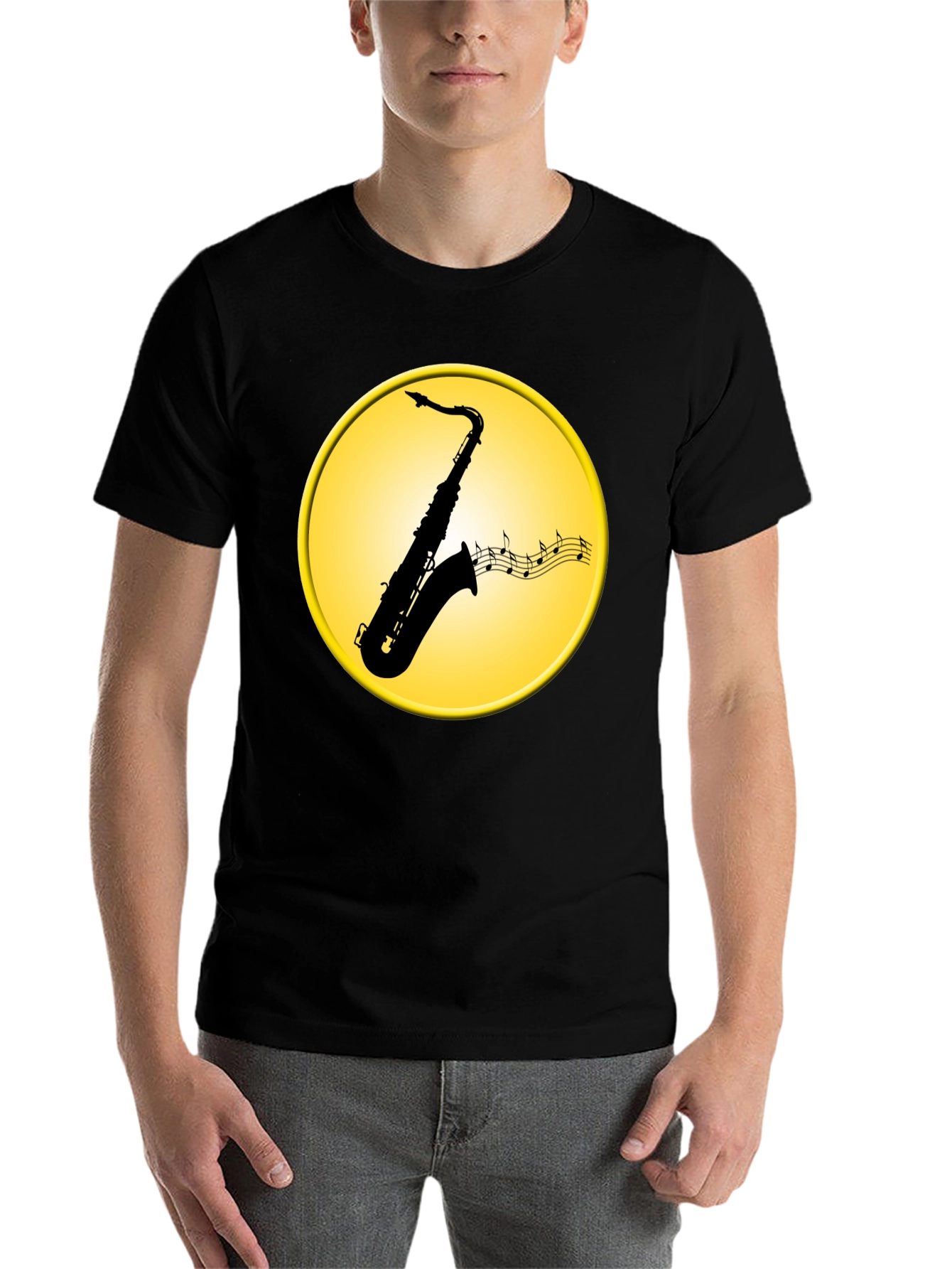 Black Saxophone Music Notes Graphic Tee view 7