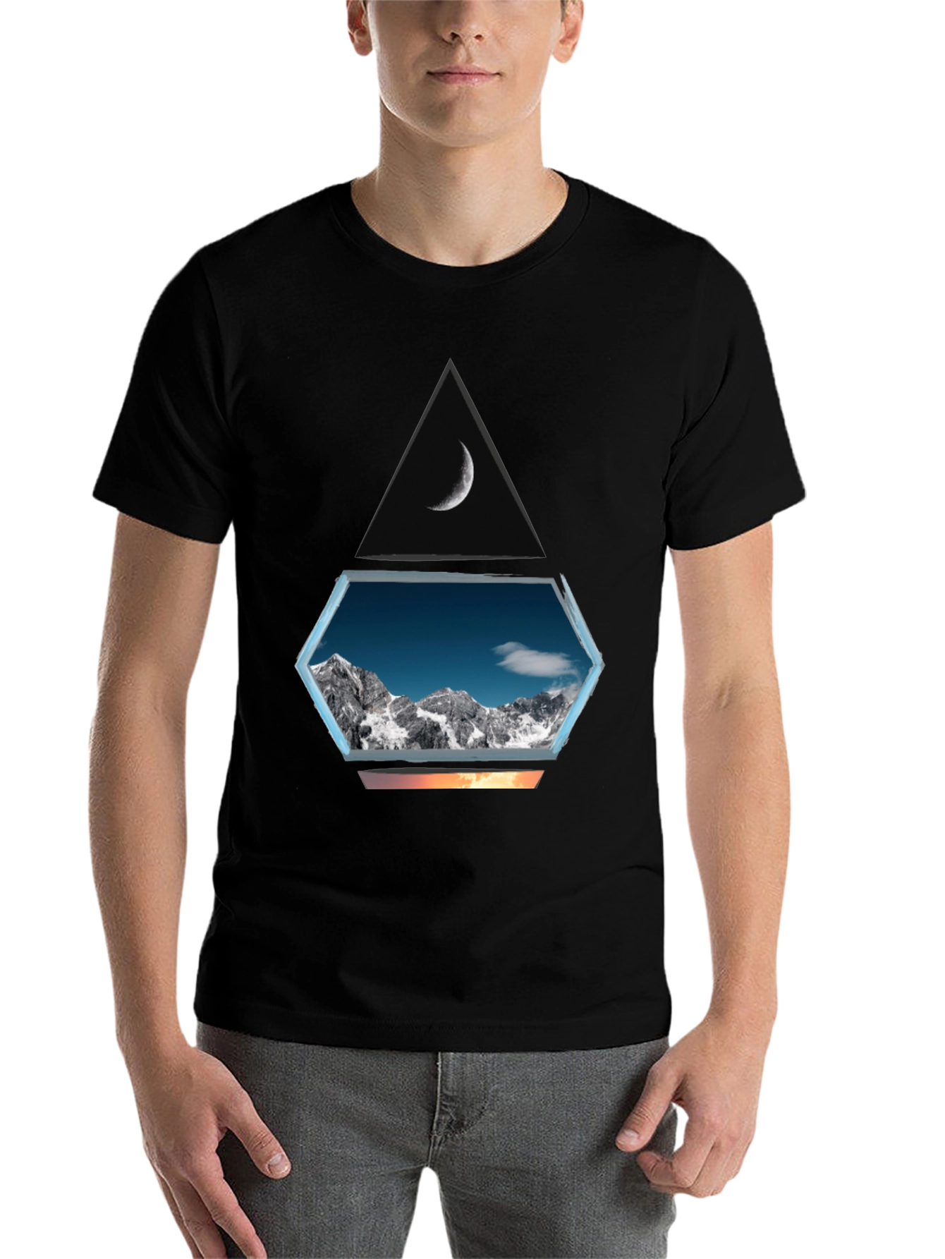 Black Mountainscape Graphic Tee - Black Cotton Blend view 7