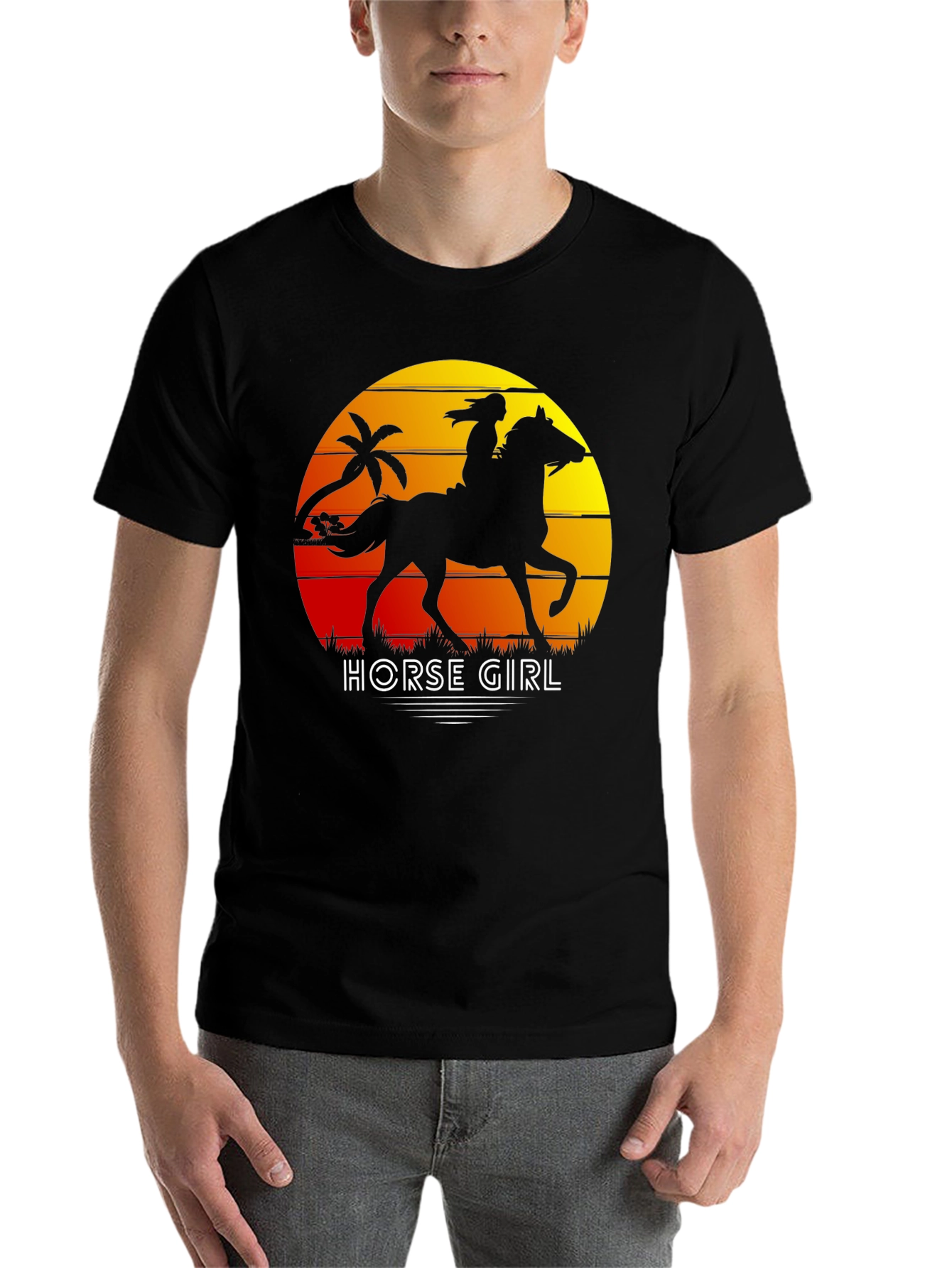 Black Horse Girl Sunset Graphic Tee view 7