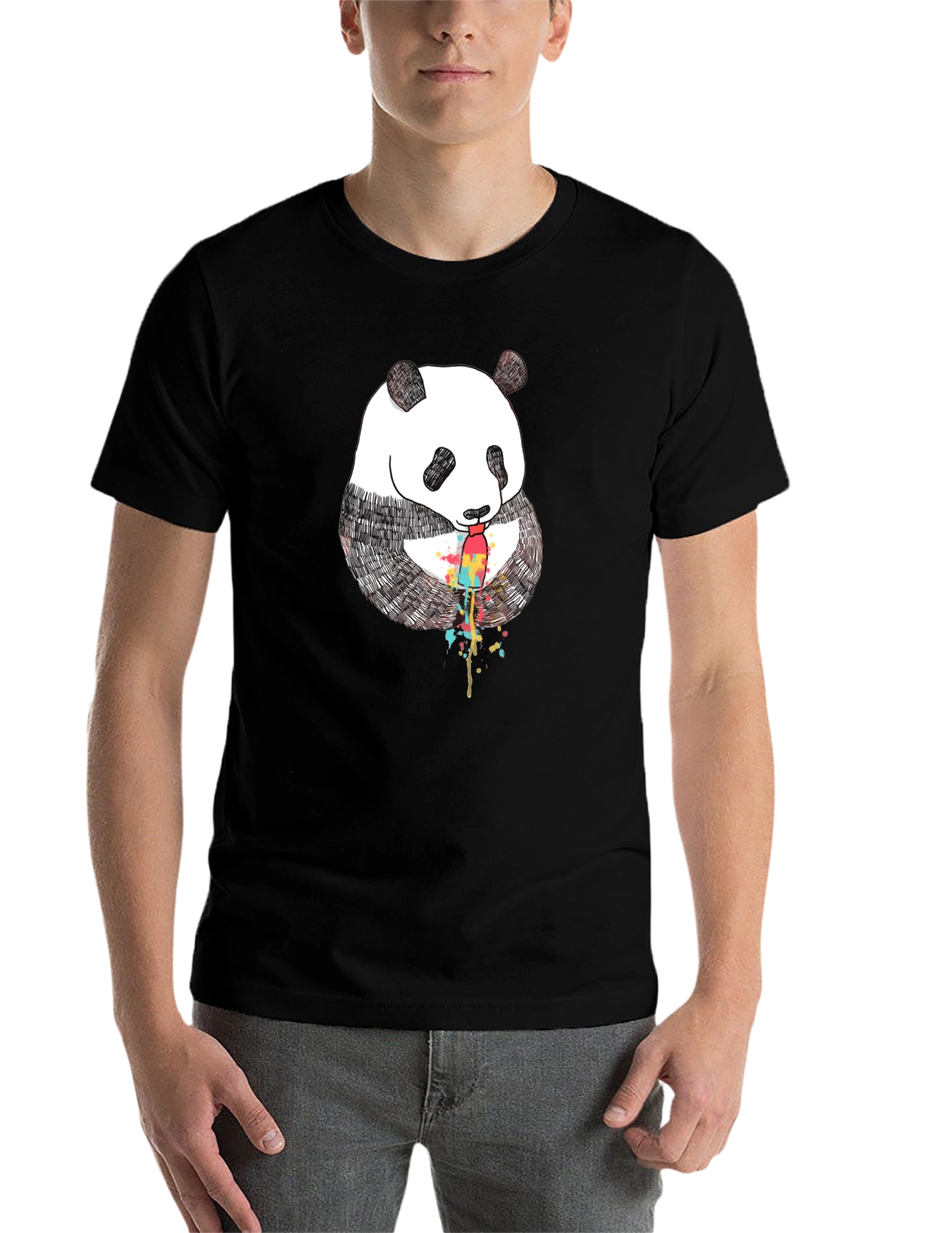 Black Panda Popsicle Graphic Tee - Black Cotton T-Shirt view 7