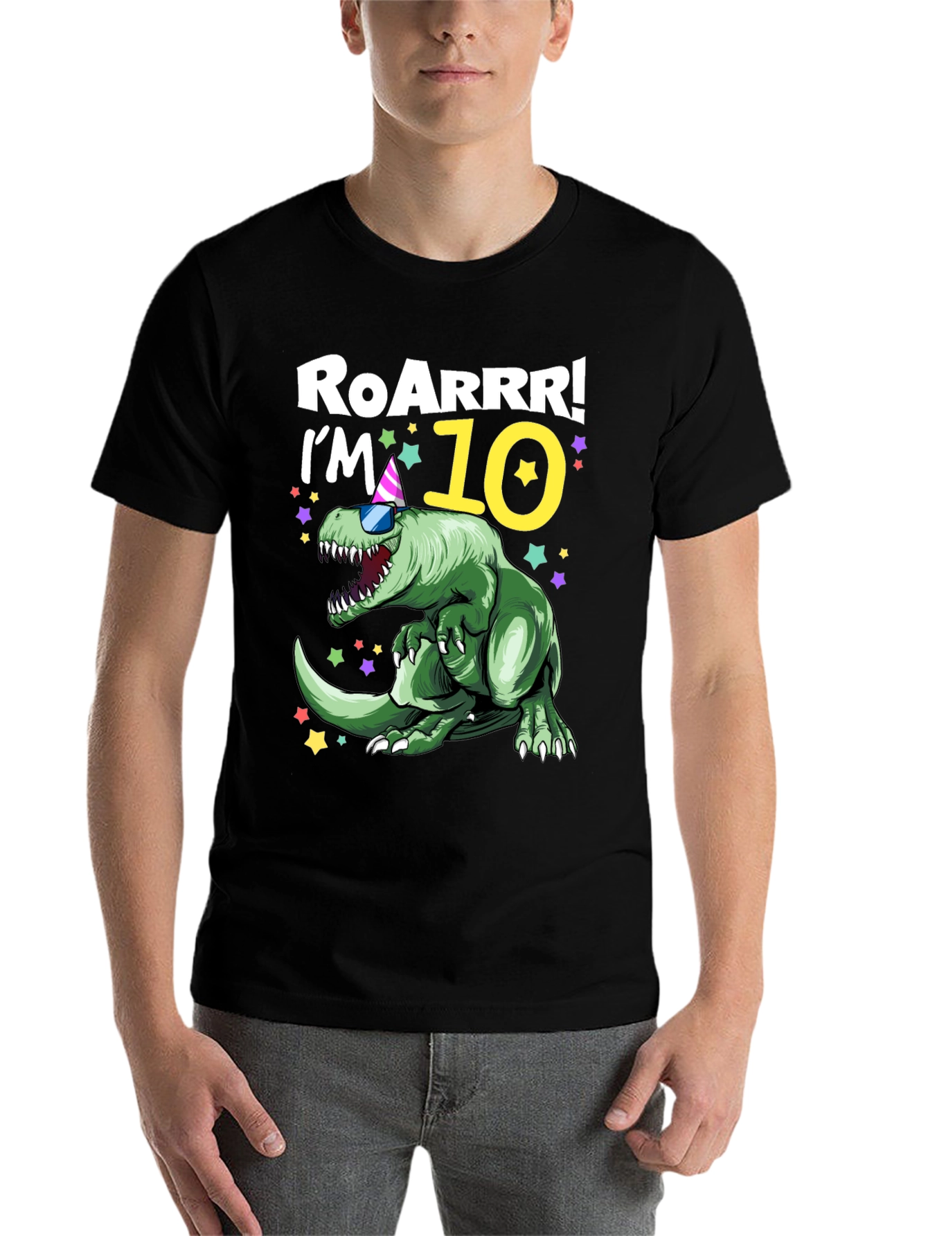Black Roarrr! I'm 10 Dinosaur T-Shirt view 7