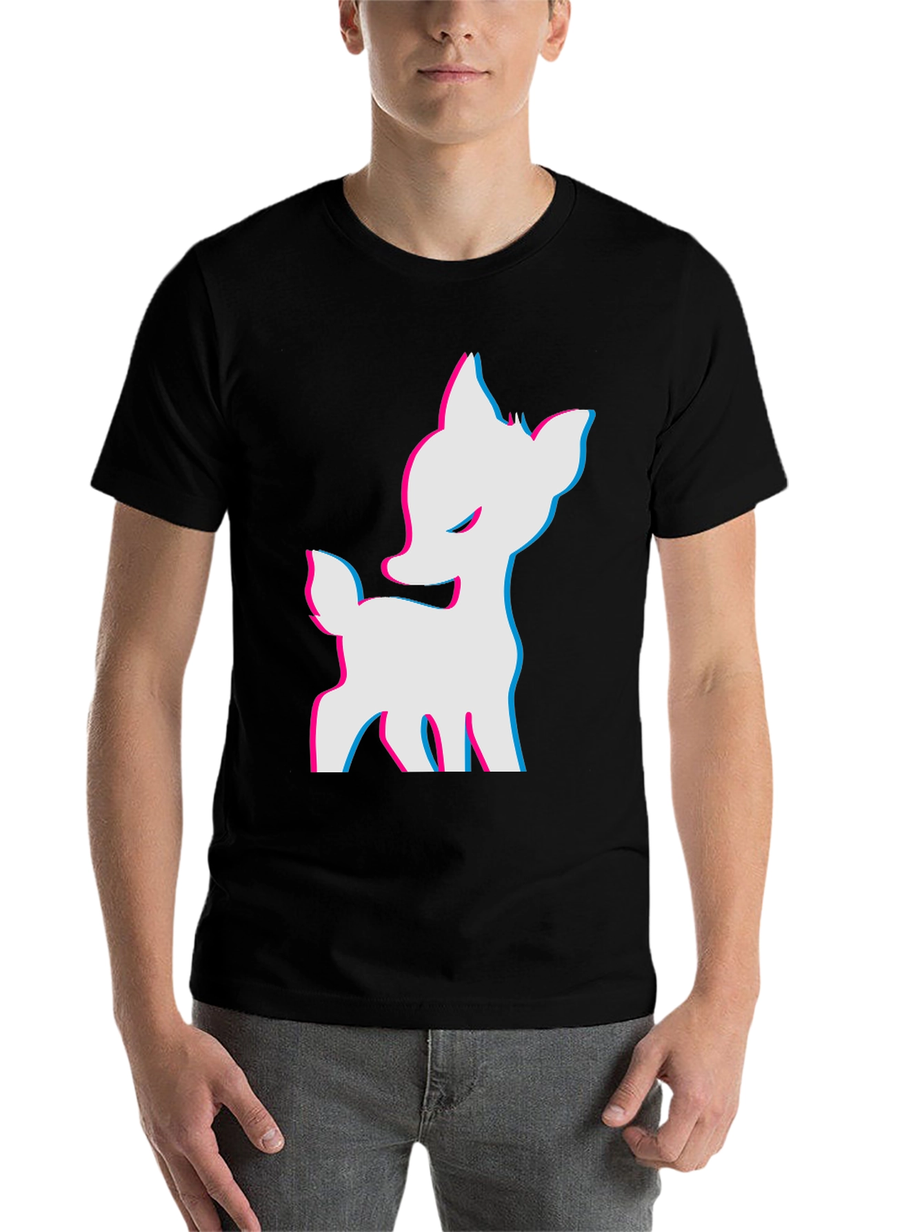 Black Cool 3D Deer Graphic Black T-Shirt view 7