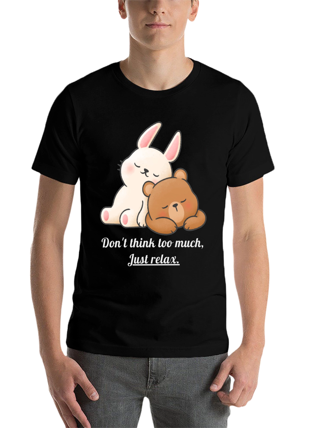 Black Relaxed Bear & Bunny Graphic Tee view 7
