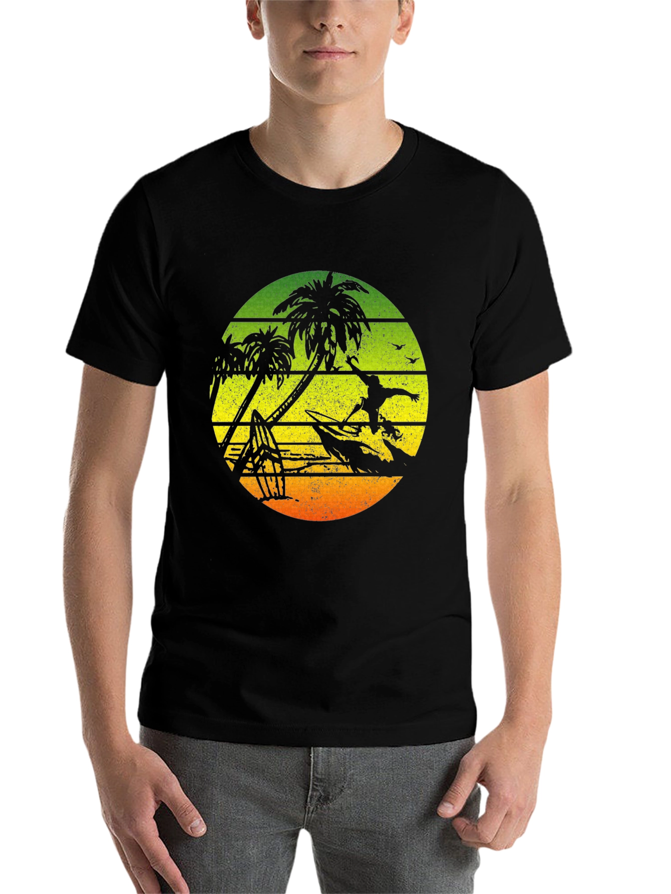 Black Surfing Palm Tree Graphic T-Shirt - Black view 7