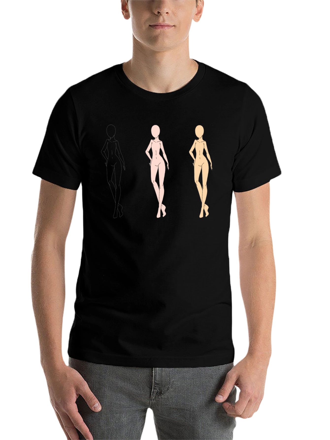 Black Trendy Black Tee with Figure Sketches view 7