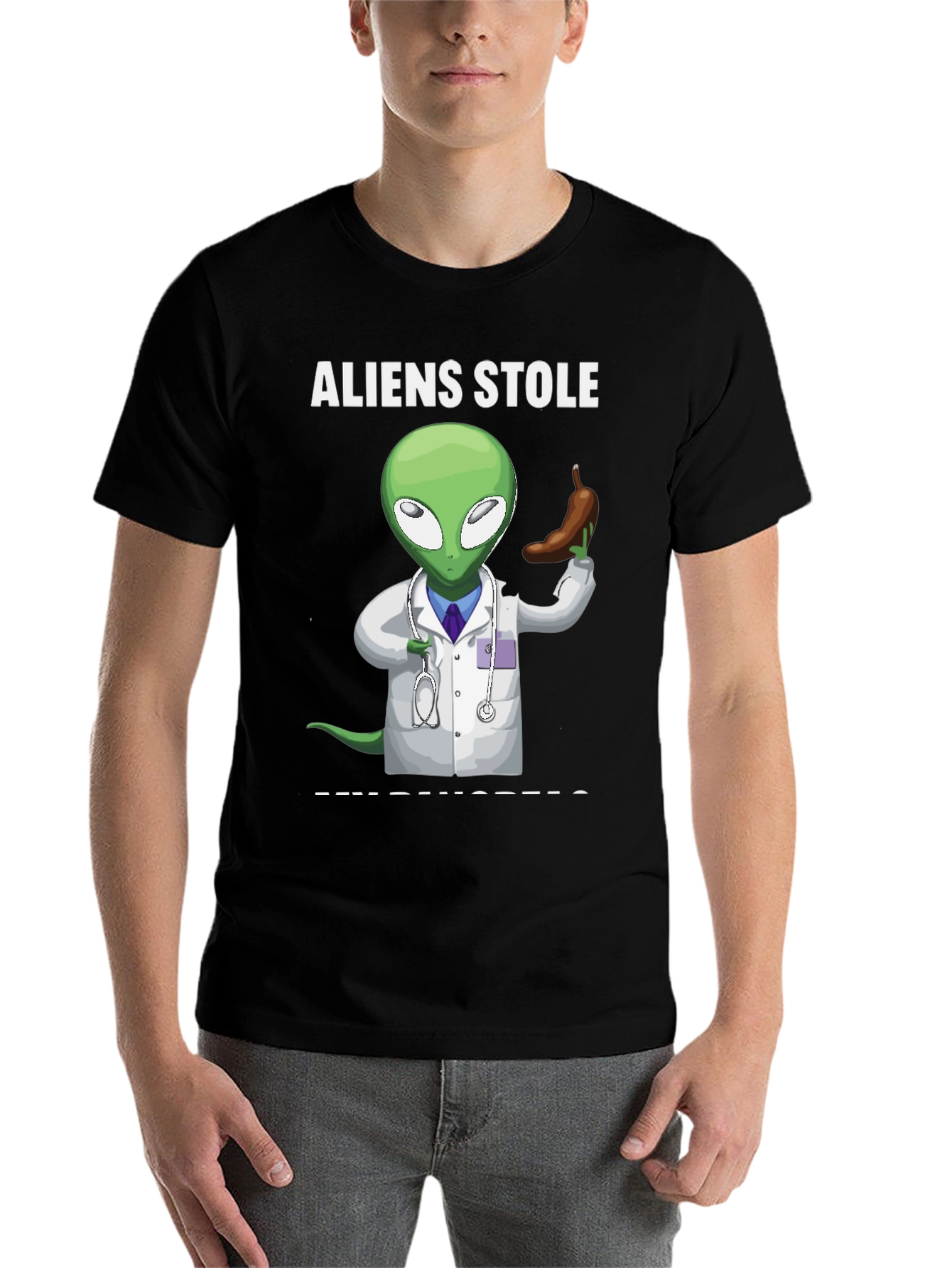 Black Aliens Stole My Pancreas Graphic T-Shirt view 7
