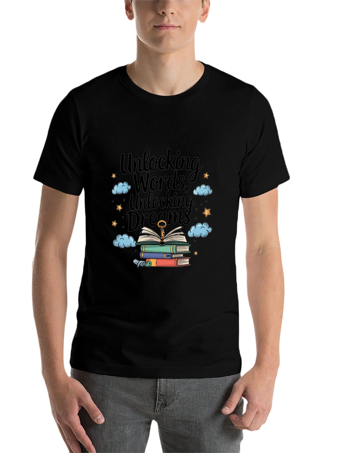 Black Unlocking Words & Dreams T-Shirt view 7