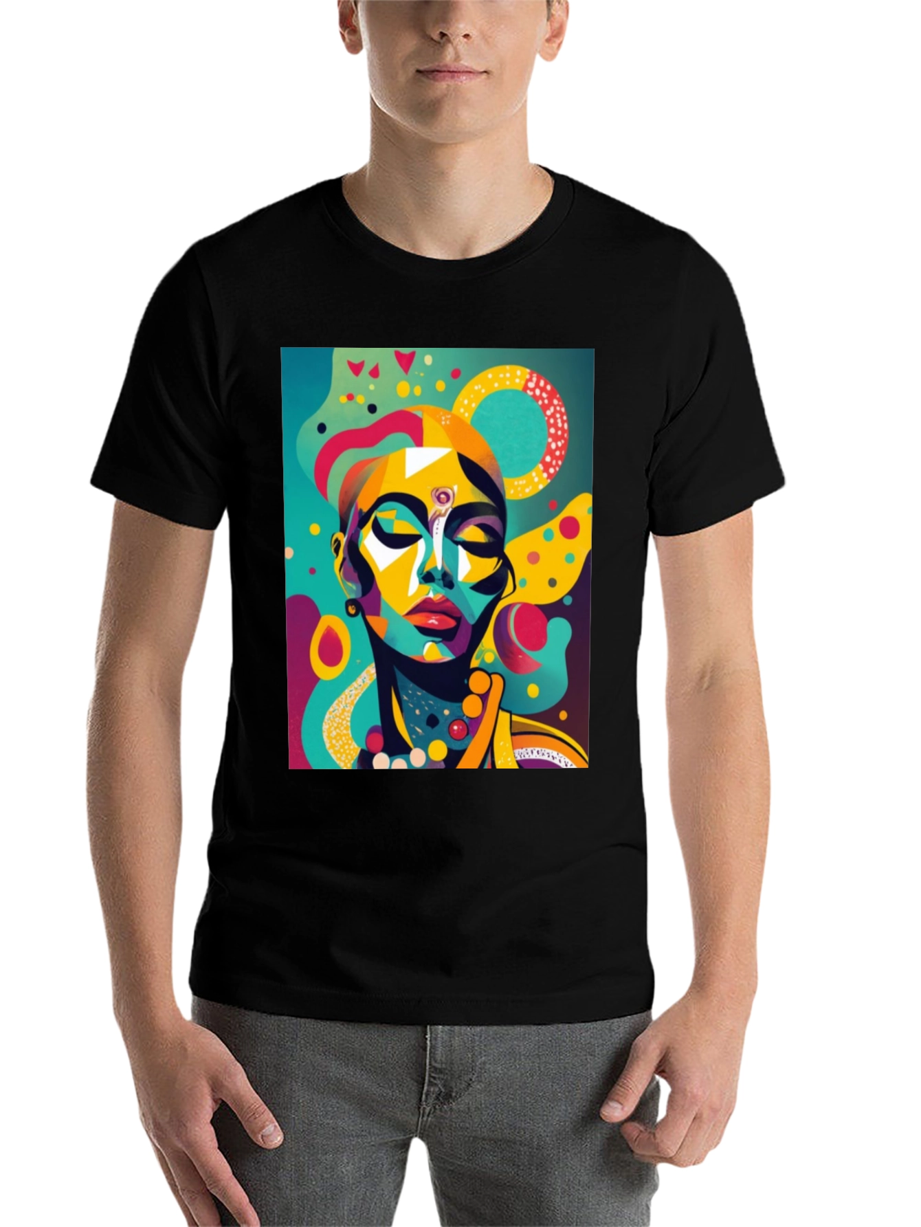 Black Abstract Art Print Tee - Modern Graphic T-Shirt view 7