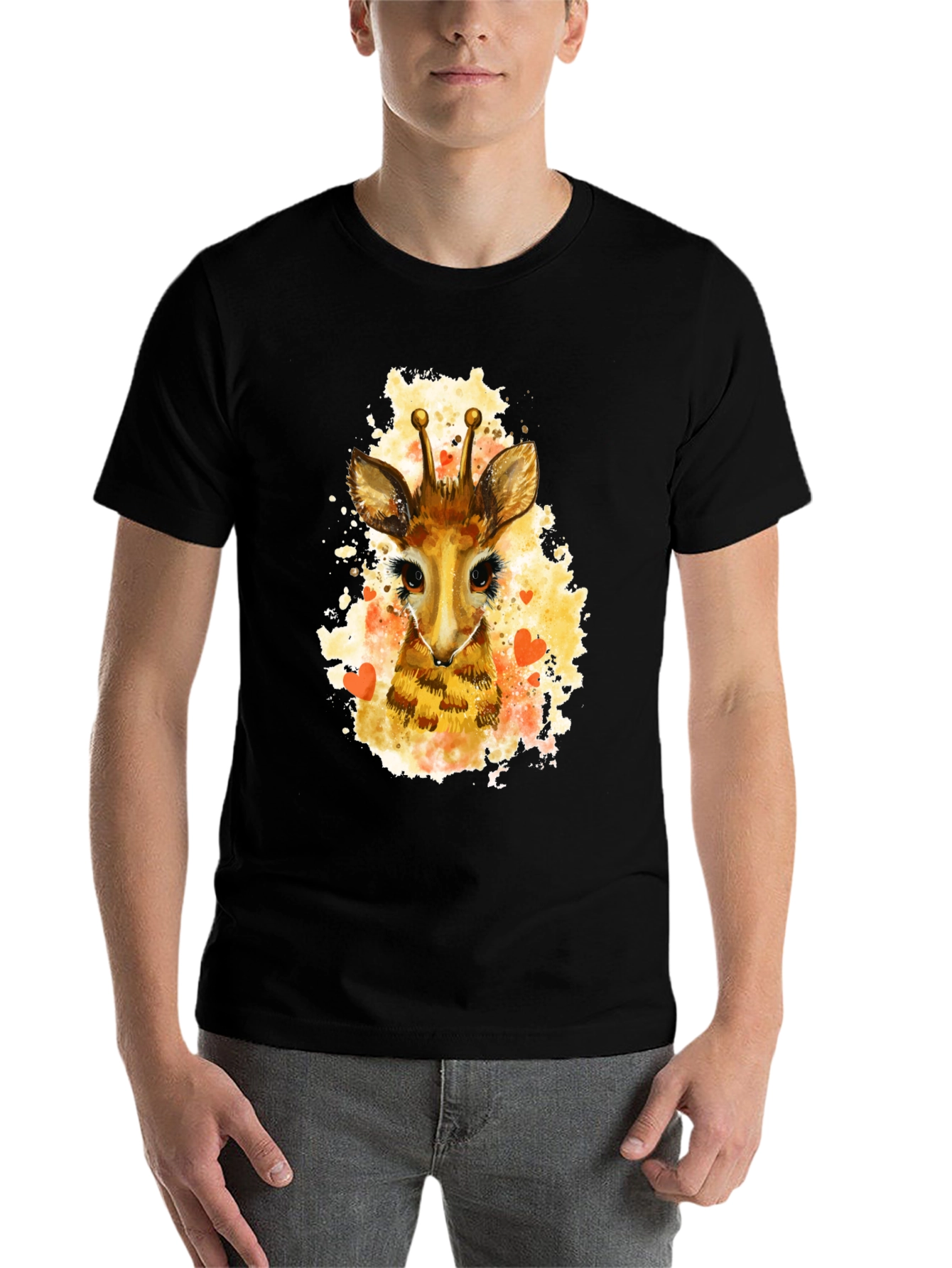 Black Giraffe Watercolor Graphic Tee view 7