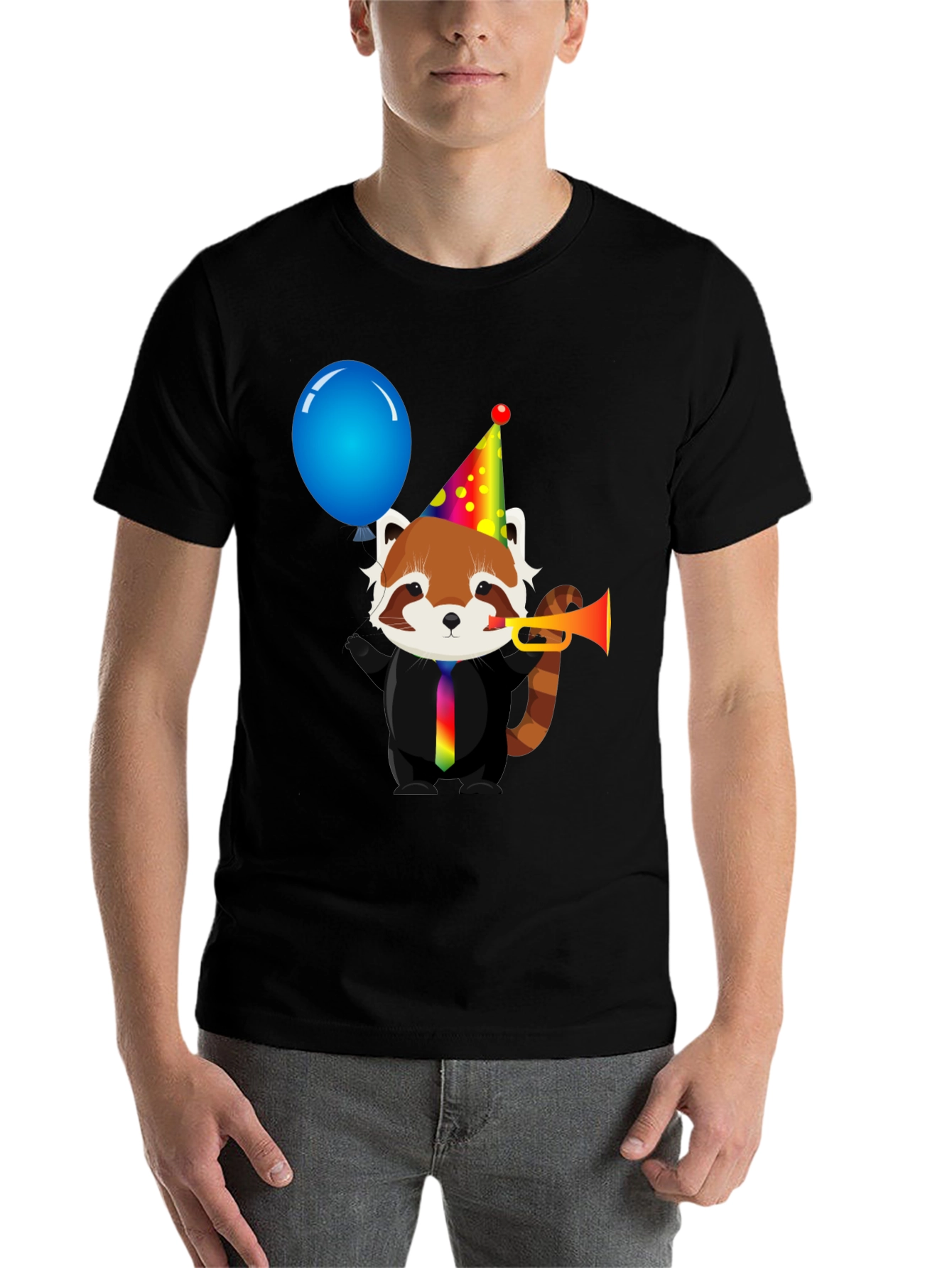 Black Party Red Panda T-Shirt - Fun & Unique Design view 7