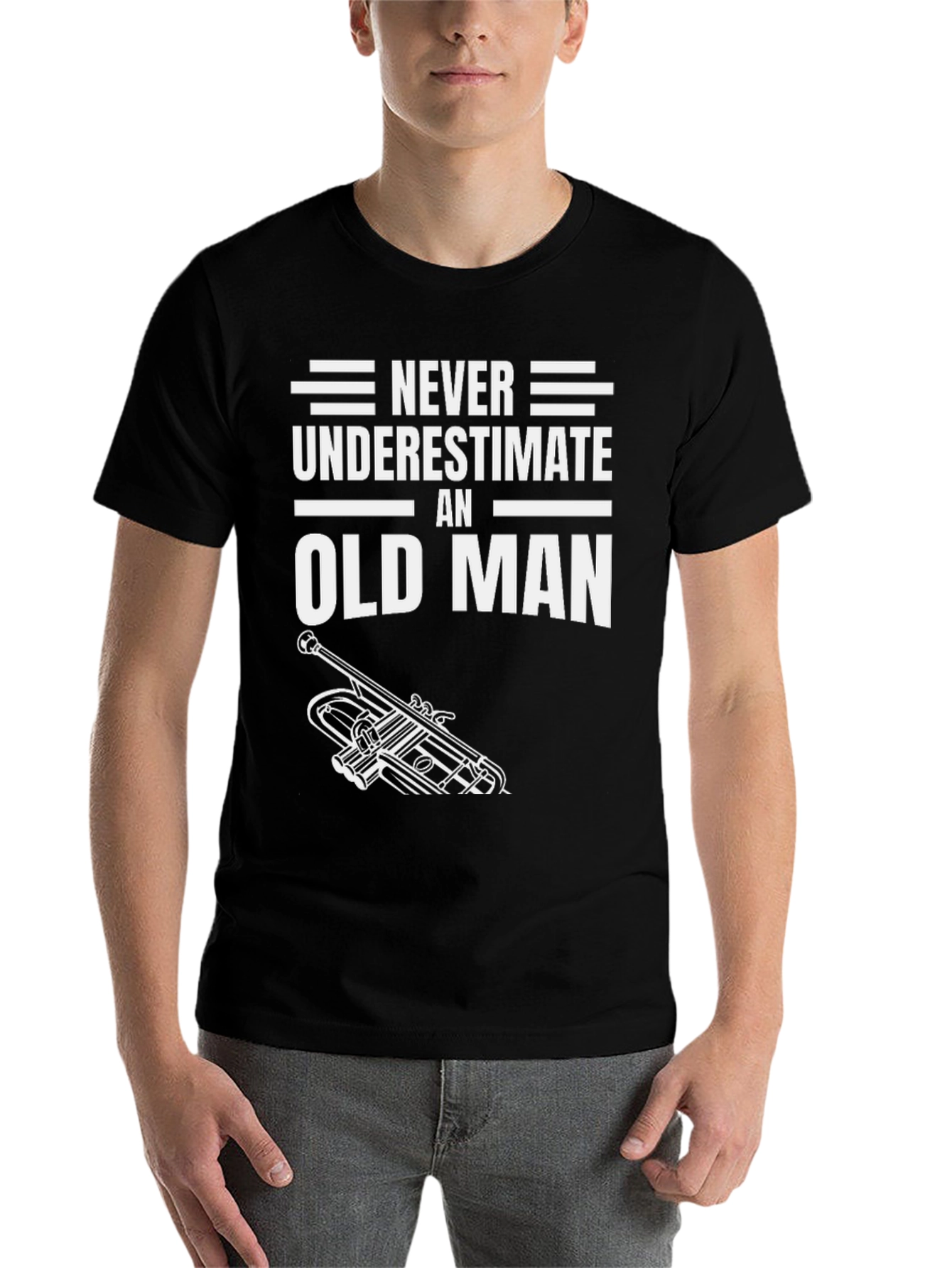 Black Never Underestimate an Old Man Trumpet T-Shirt view 7
