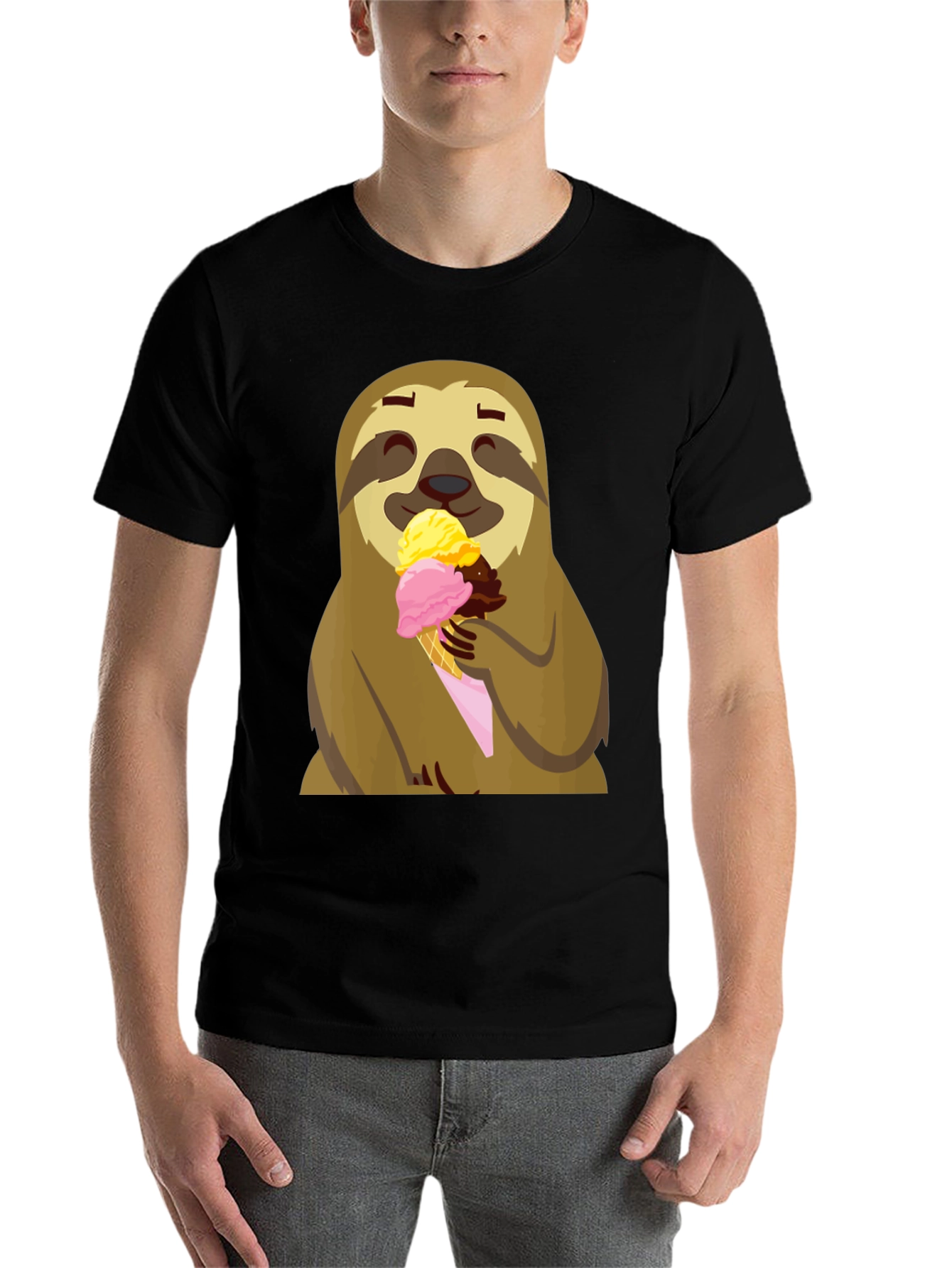 Black Sloth Eating Ice Cream Graphic Tee - Black view 7