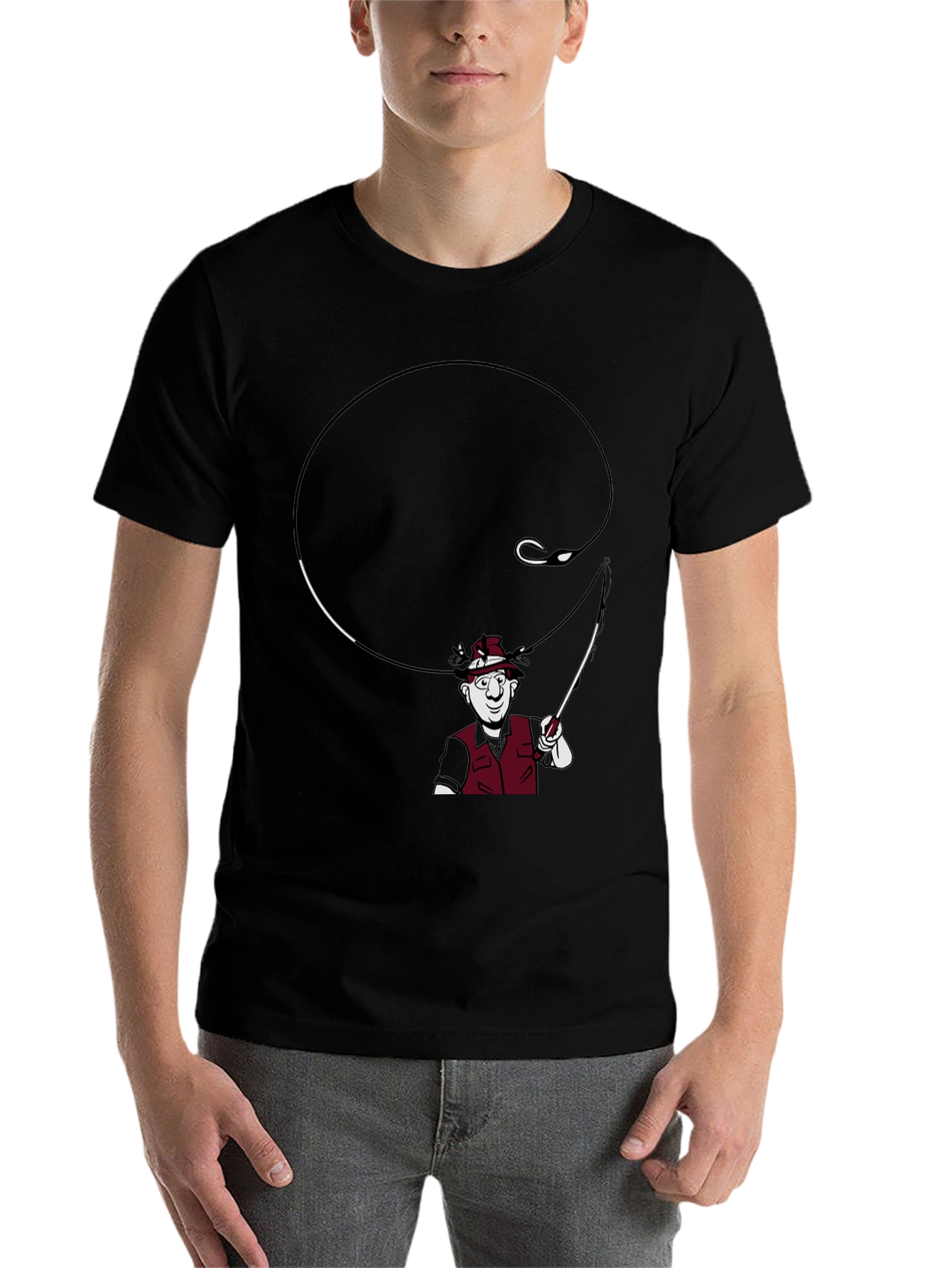 Black Fishing Cartoon Graphic T-Shirt view 7