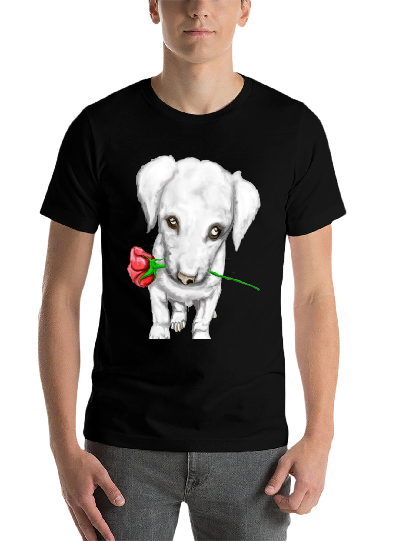 Black Dog with Rose Graphic Tee view 7