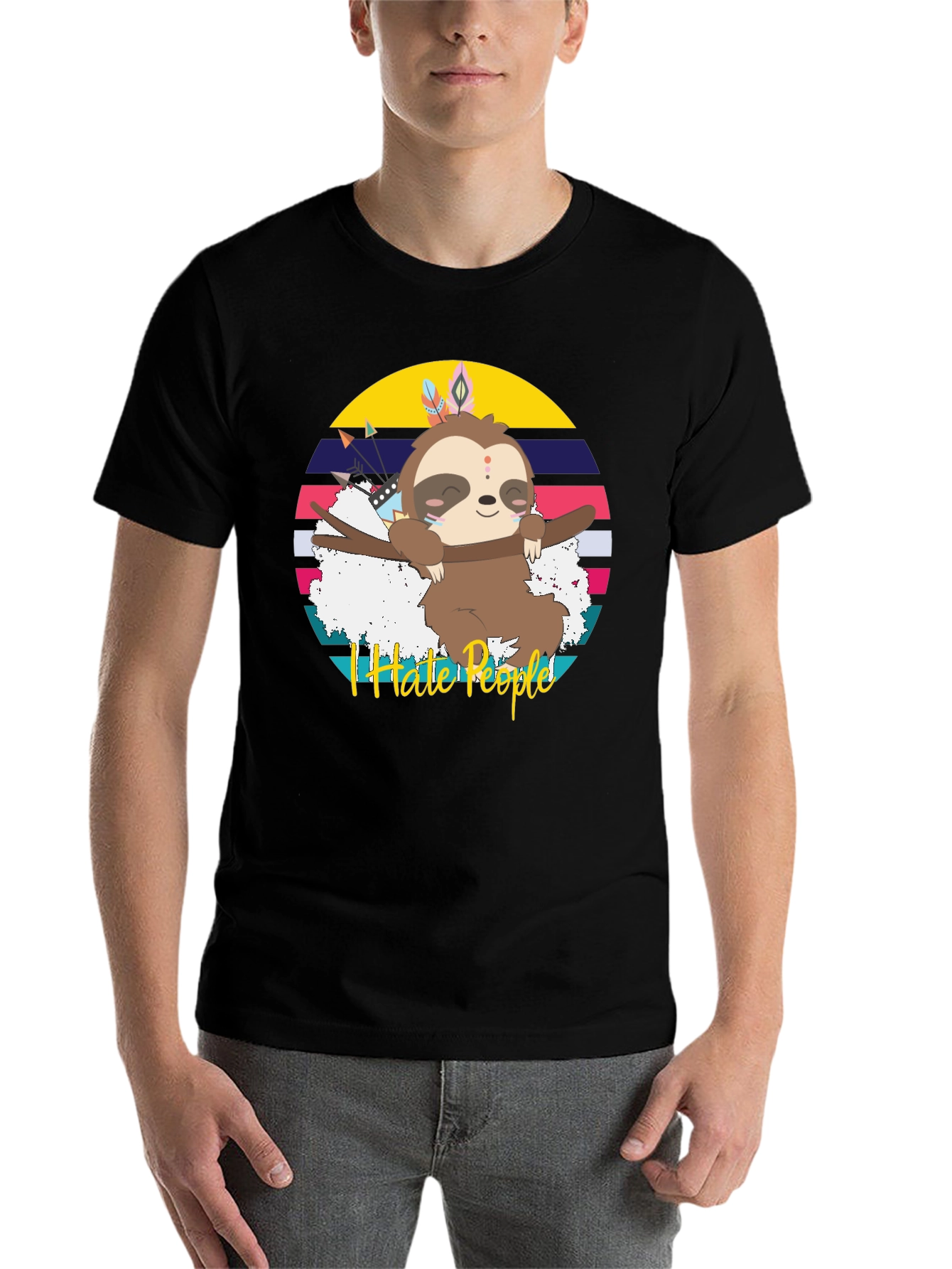 Black I Hate People Sloth Graphic T-Shirt view 7