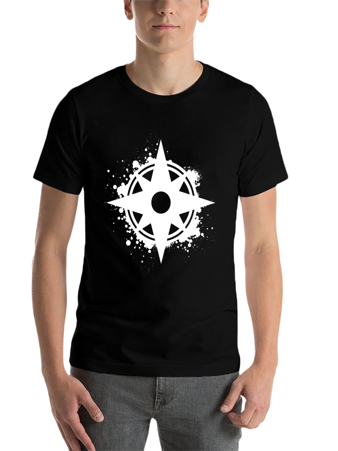 Black Compass Starburst Men's Black T-Shirt view 7