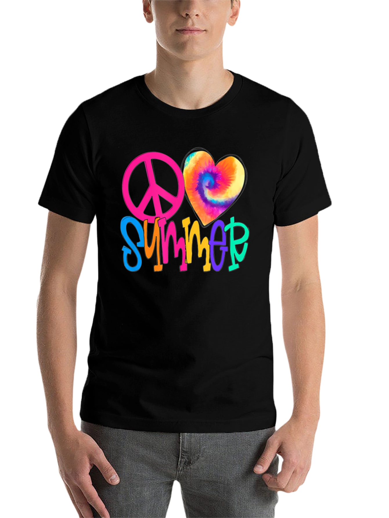 Black Peace Love Summer Tie-Dye Heart Graphic Tee view 7