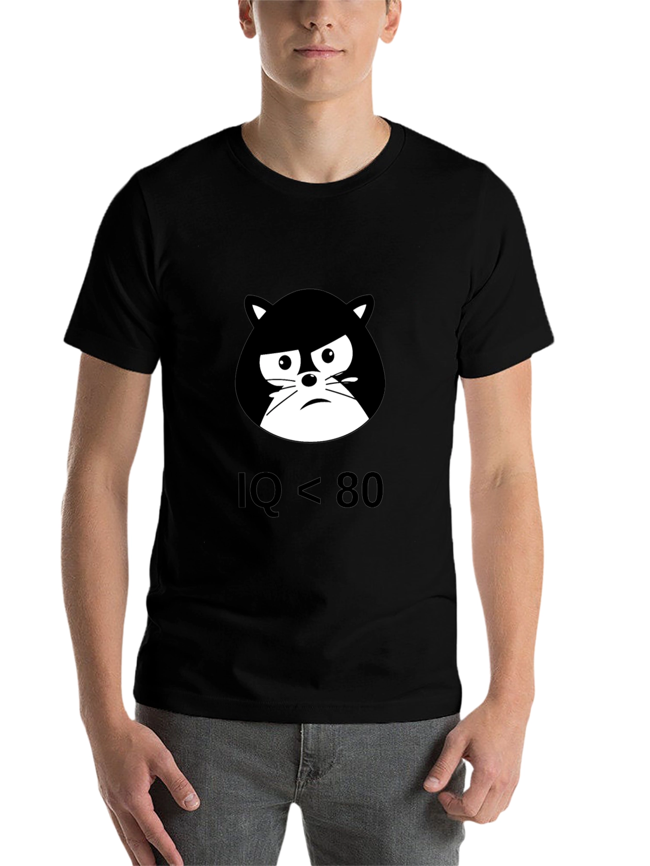 Black IQ < 80 Grumpy Cat T-Shirt - Black view 7