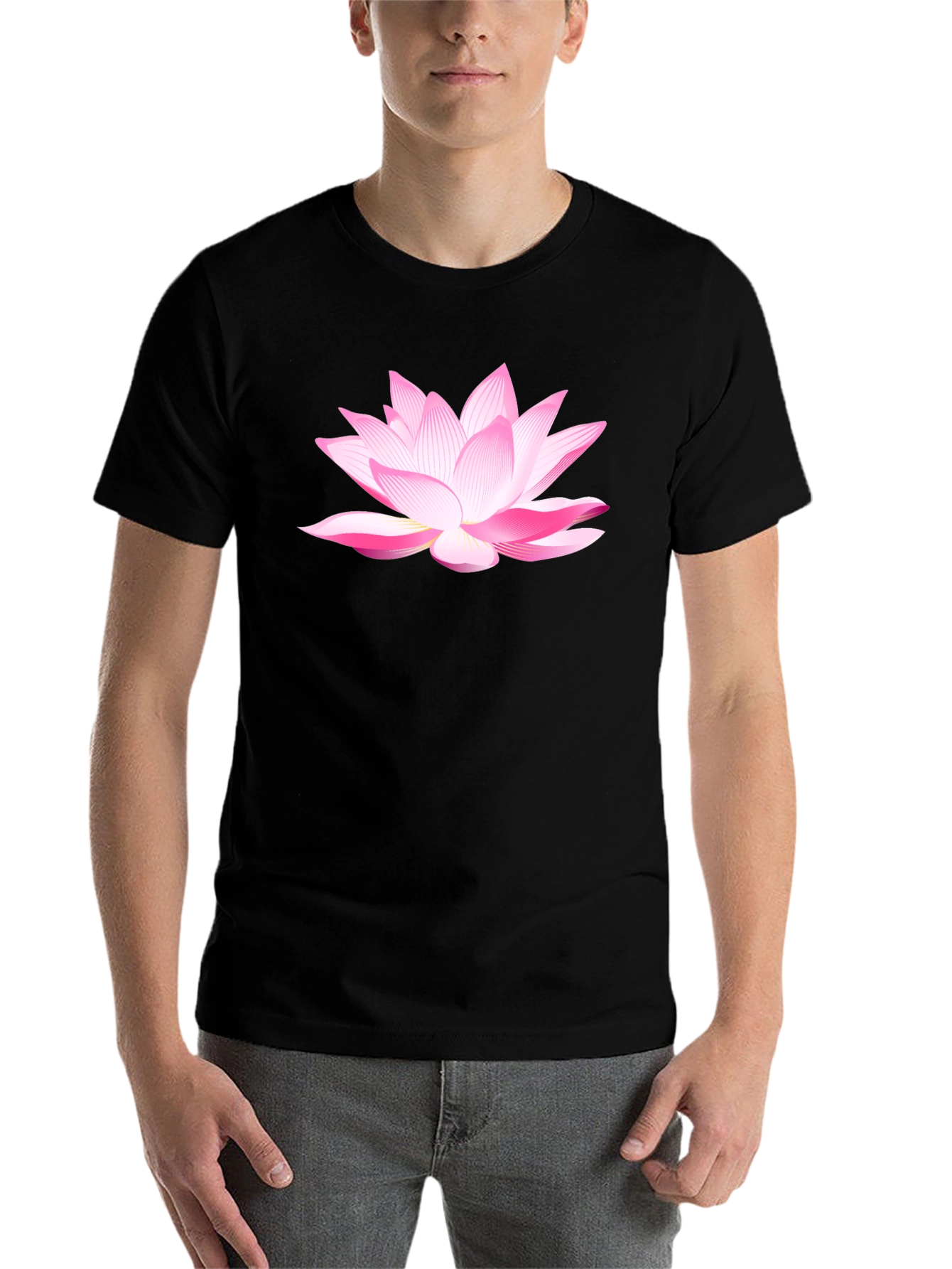 Black Lotus Flower Graphic T-Shirt - Black Cotton Blend view 7