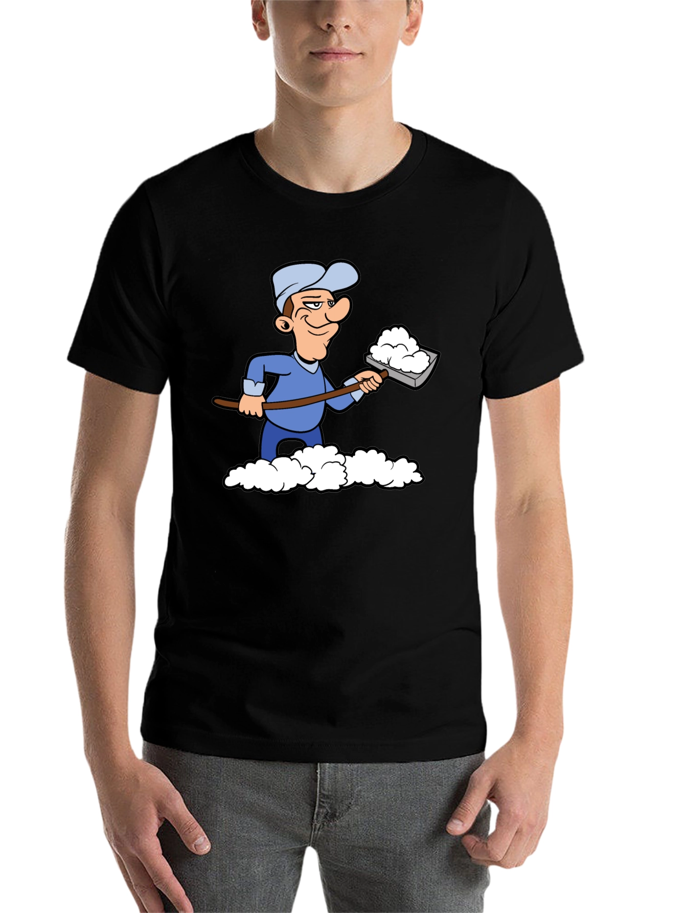 Black Funny Snow Shoveler Cartoon Black T-Shirt view 7