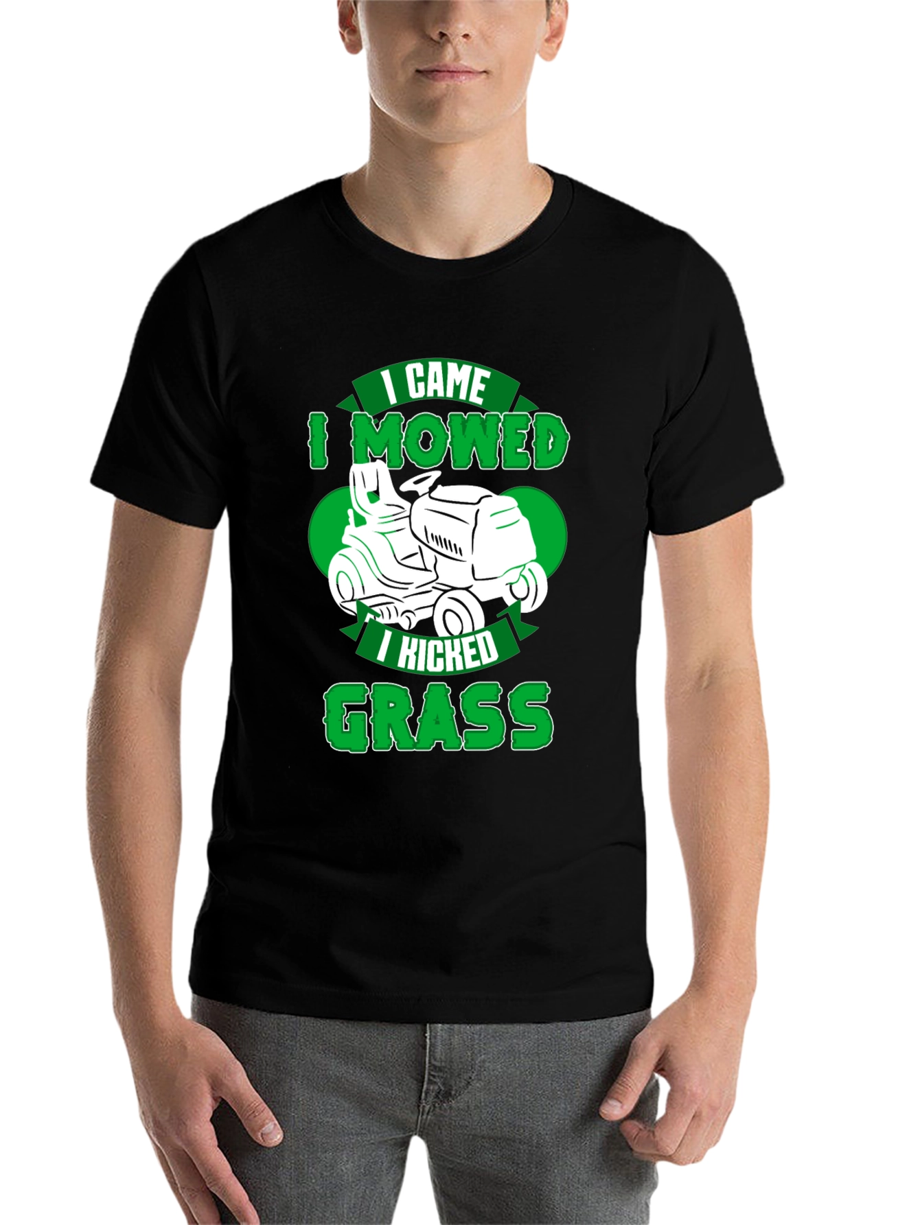 Black Funny Lawn Mowing T-Shirt - I Came, I Mowed, I Kicked Grass view 7