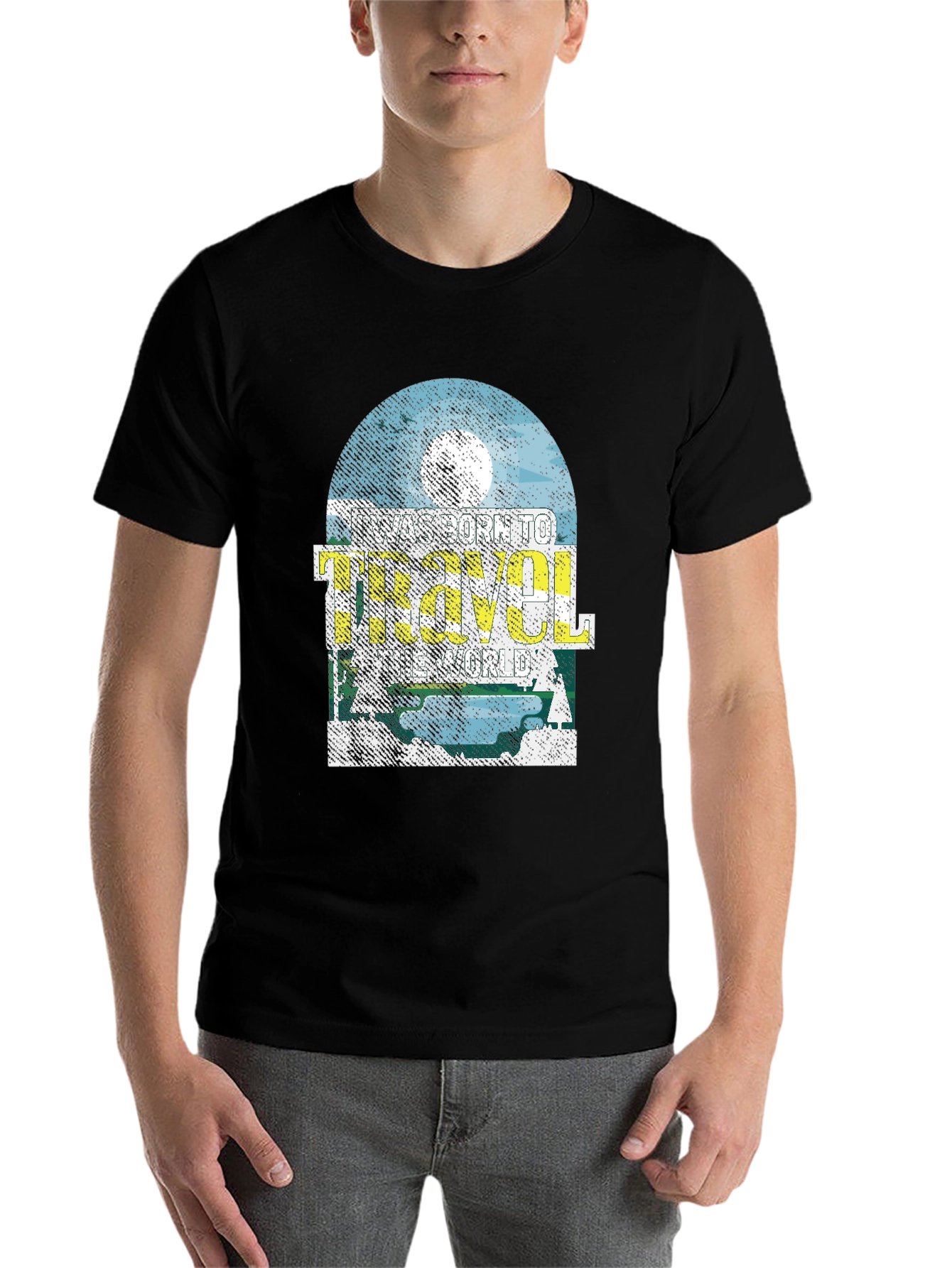 Black Born to Travel Worlds T-Shirt view 7