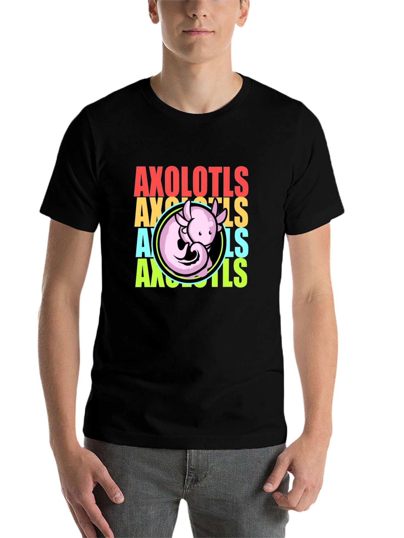 Black Axolotls Graphic Tee - Cool Amphibian T-Shirt view 7