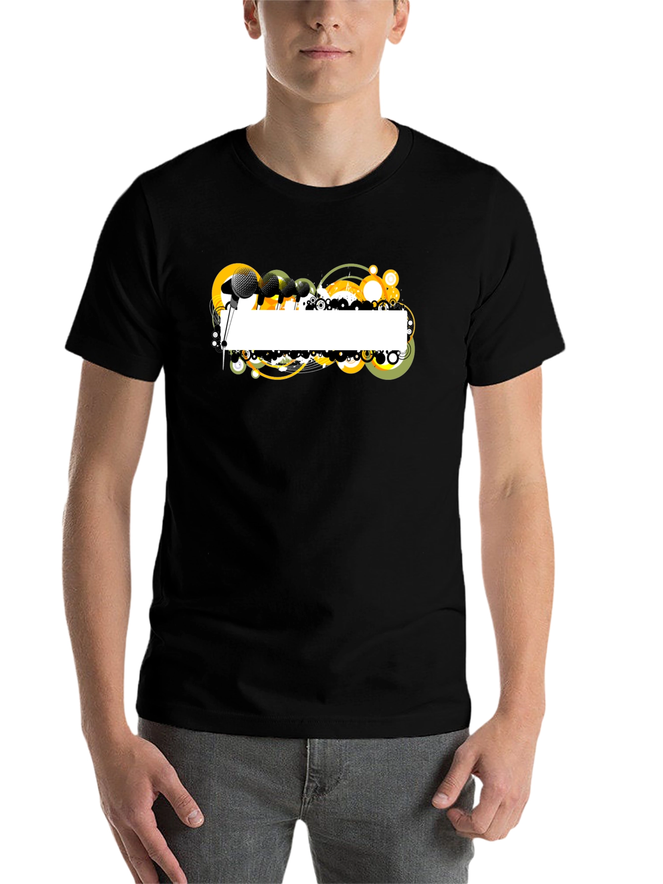 Black Black Graphic T-Shirt with Microphone Design view 7