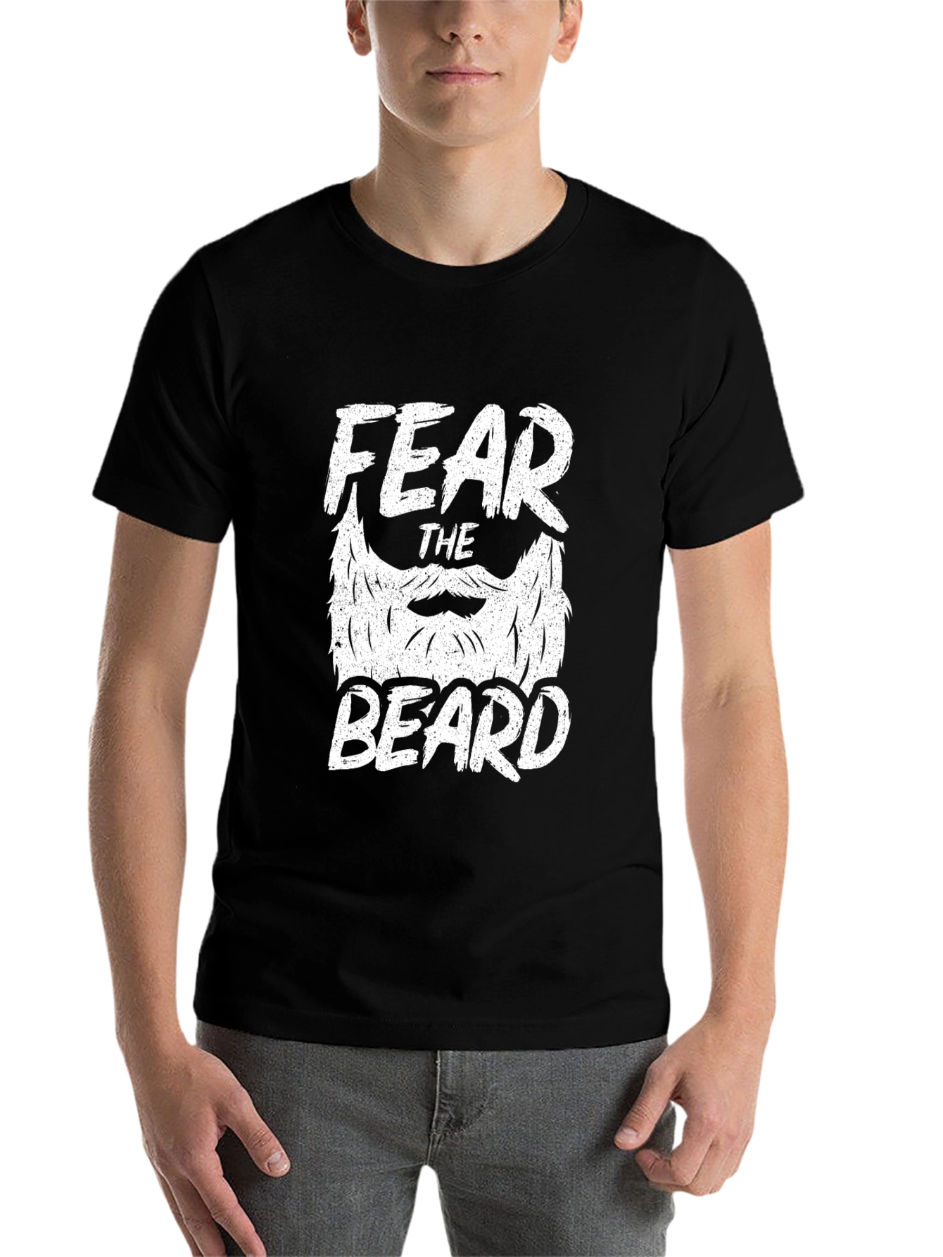 Black Fear The Beard Graphic T-Shirt - Black Crew Neck Tee view 7