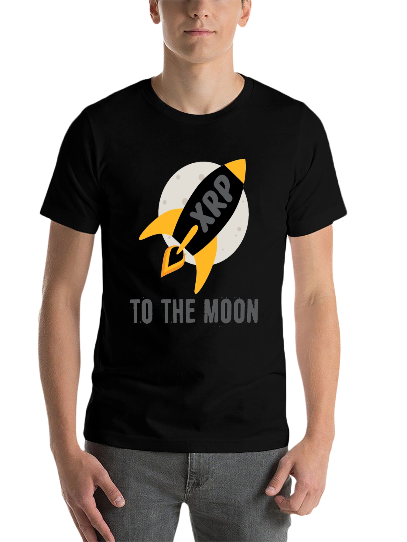 Black XRP Rocket to the Moon T-Shirt view 7