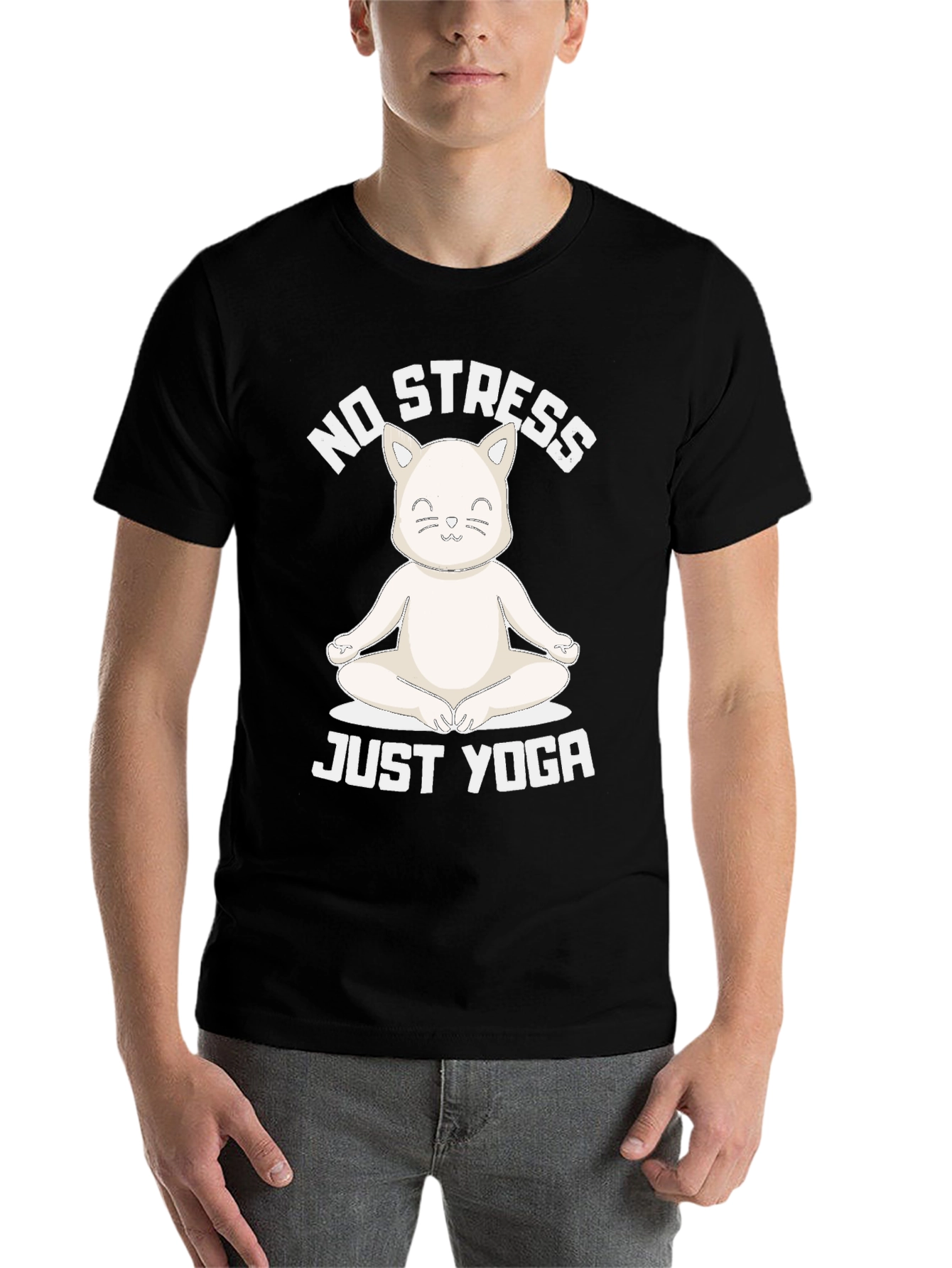 Black No Stress Just Yoga Cat T-Shirt view 7