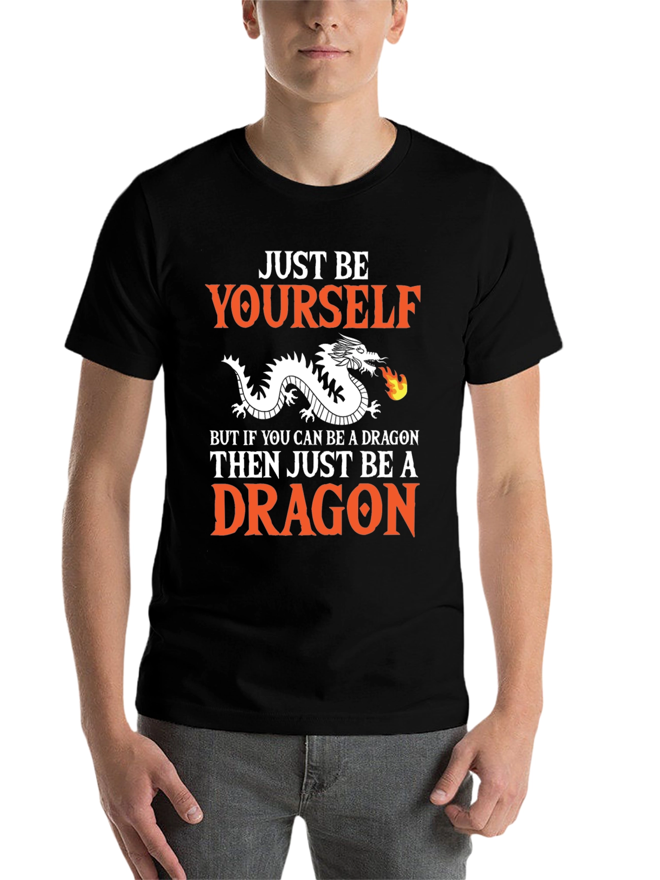 Black Just Be Yourself Dragon Graphic T-Shirt view 7