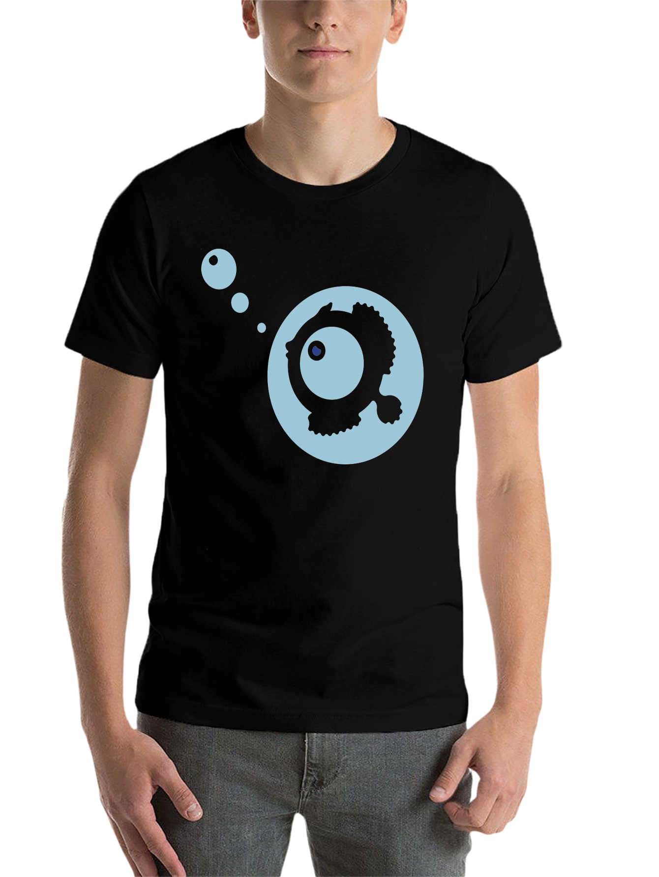 Black Cartoon Fish Graphic Black T-Shirt view 7