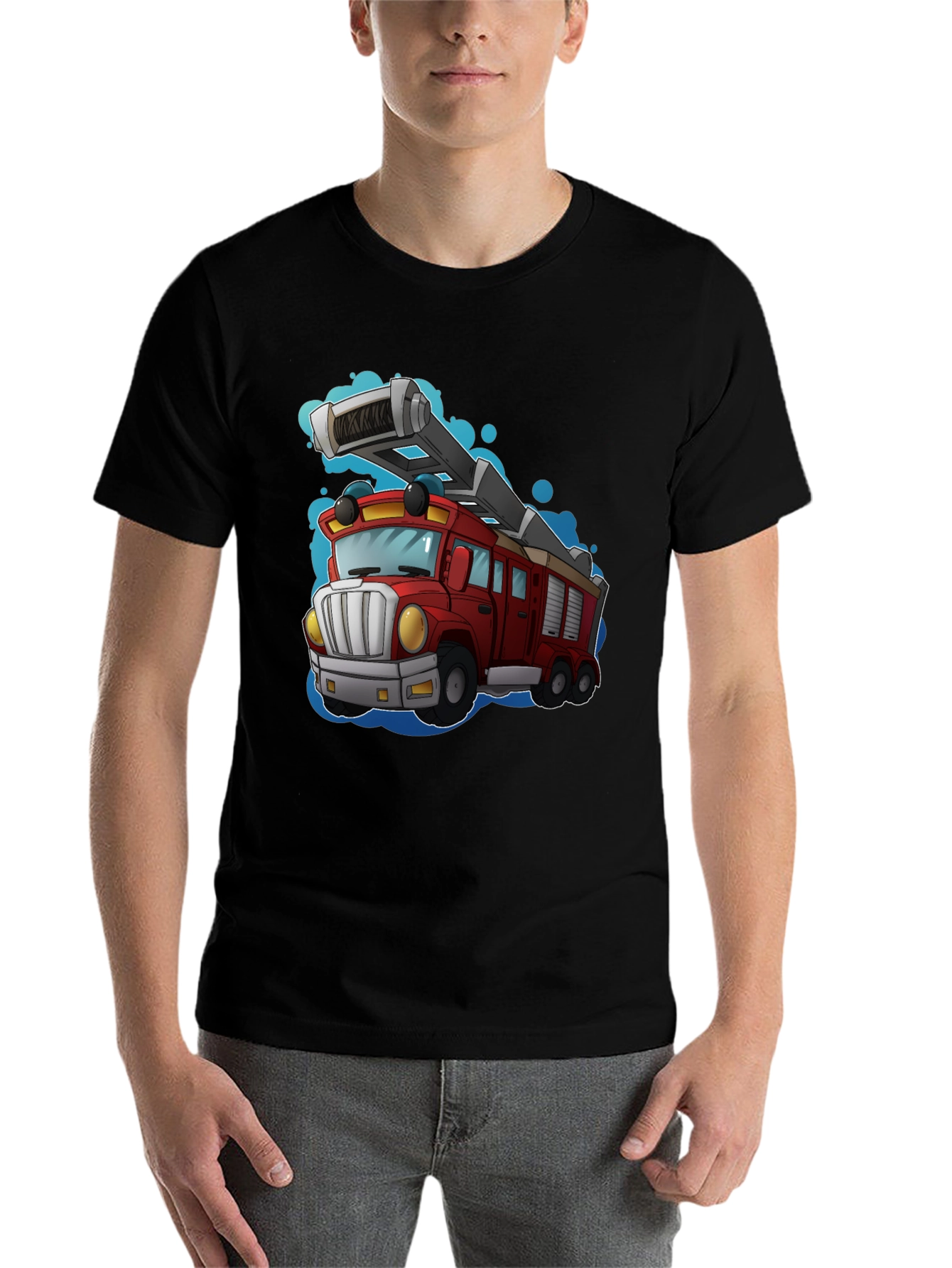 Black Cartoon Fire Truck T-Shirt view 7