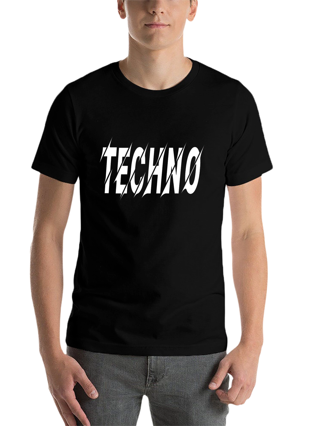 Black Techno Graphic Tee - Black Short Sleeve Crew Neck T-Shirt view 7