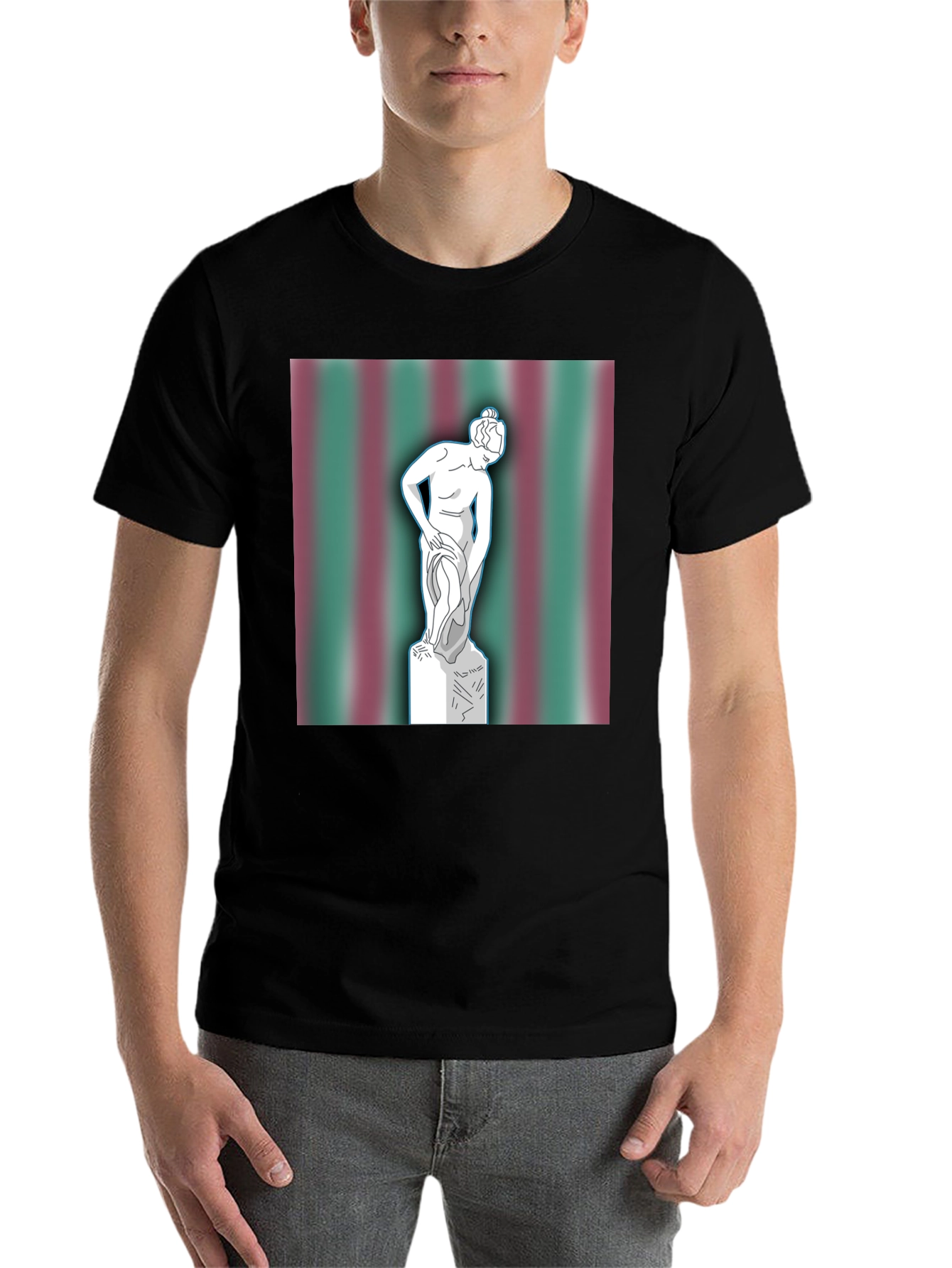 Black Statue Graphic Tee - Classic Art on Black Cotton T-Shirt view 7