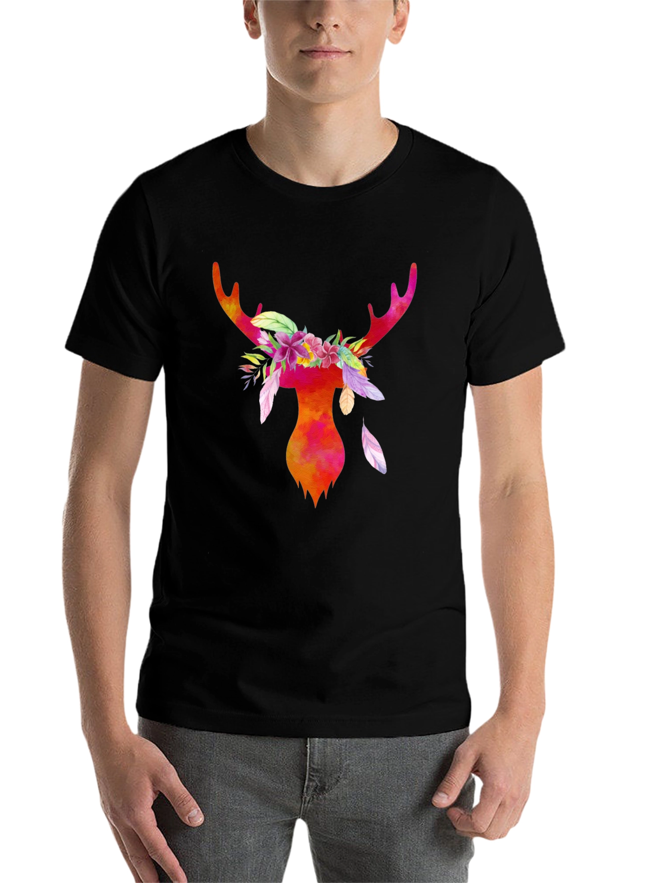 Black Watercolor Deer Antler Graphic T-Shirt view 7