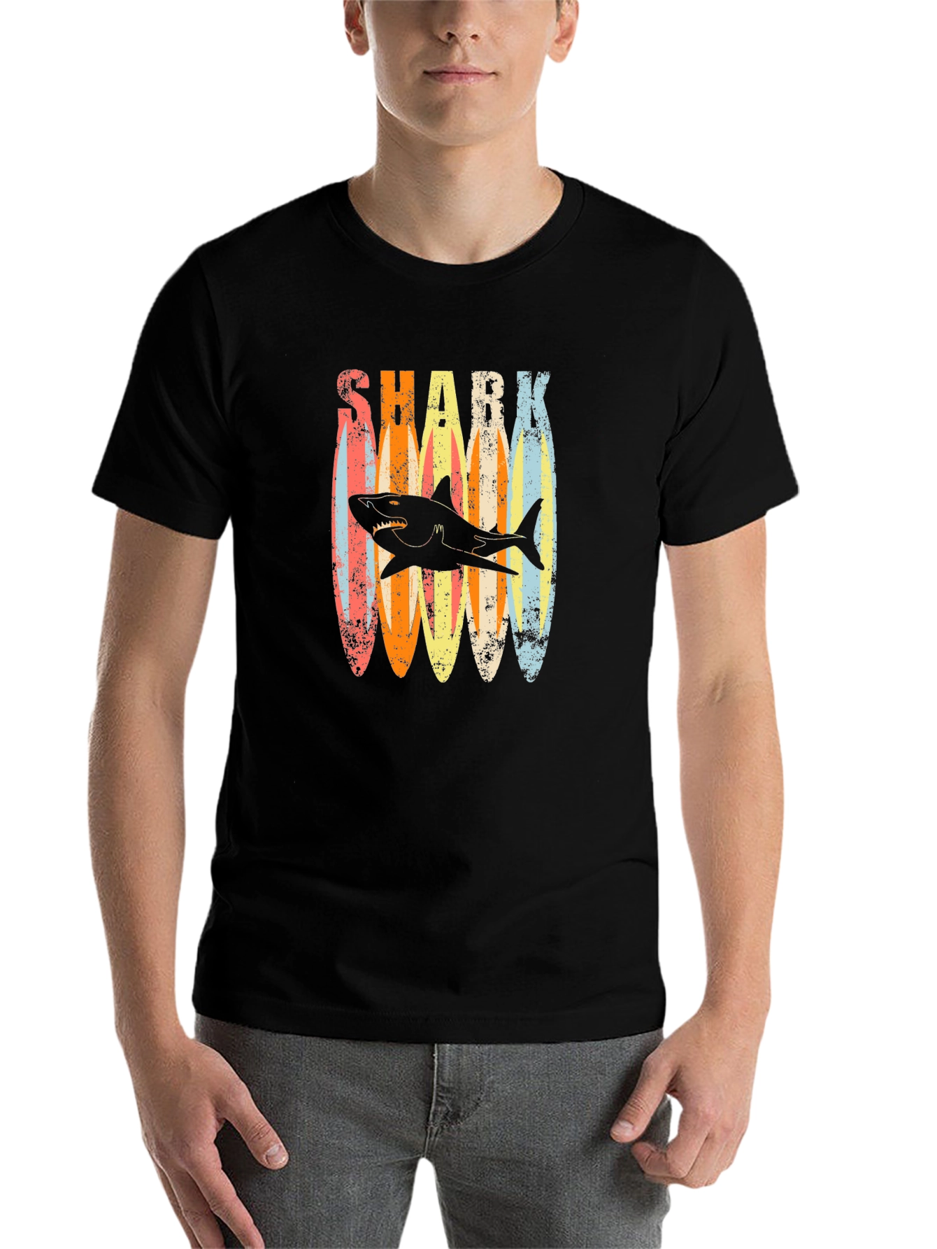 Retro Shark Surfboard T-Shirt - Casual Graphic Tee - 7
