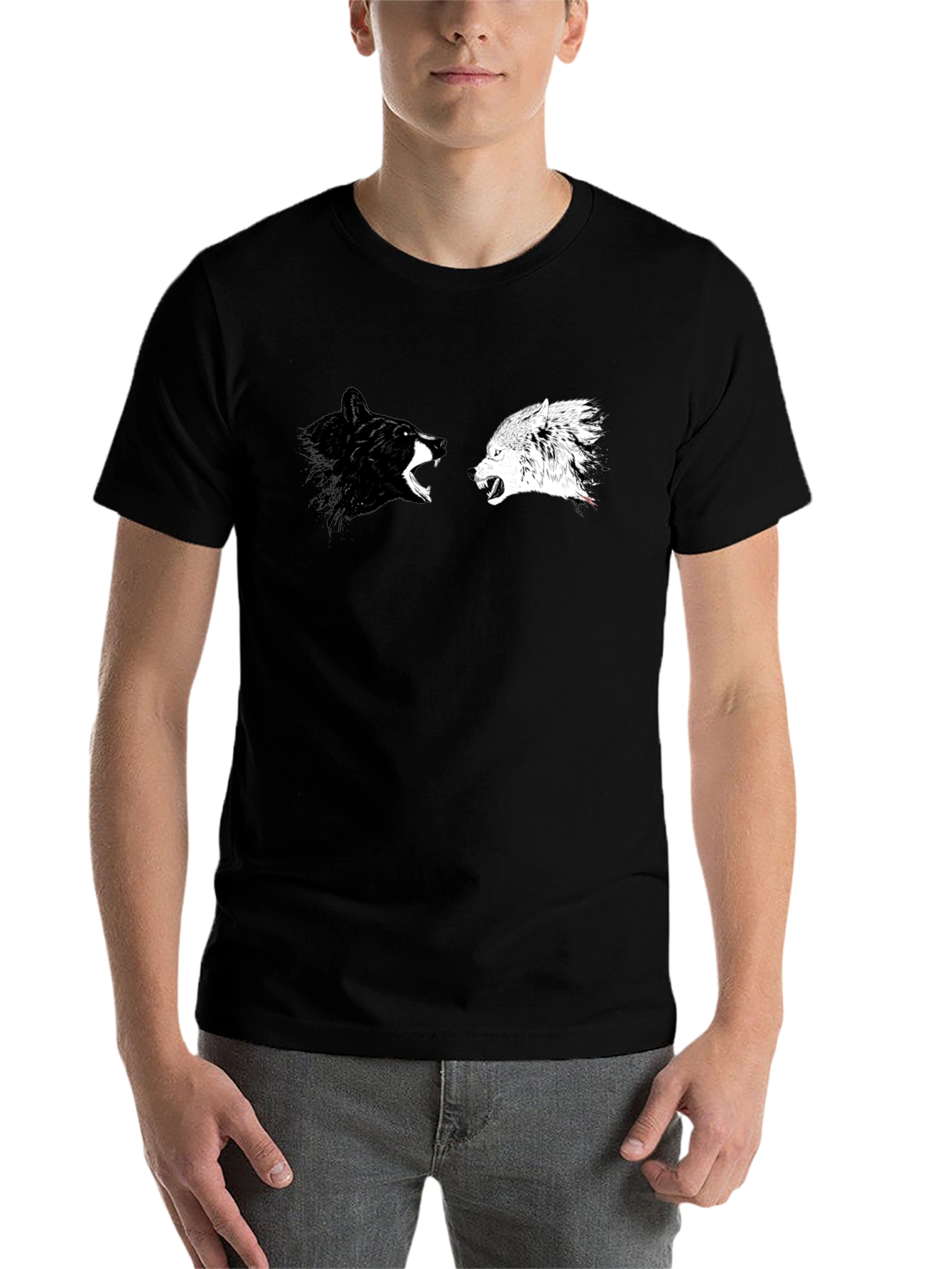 Black Yin Yang Wolves Graphic Tee - Black Cotton T-Shirt view 7