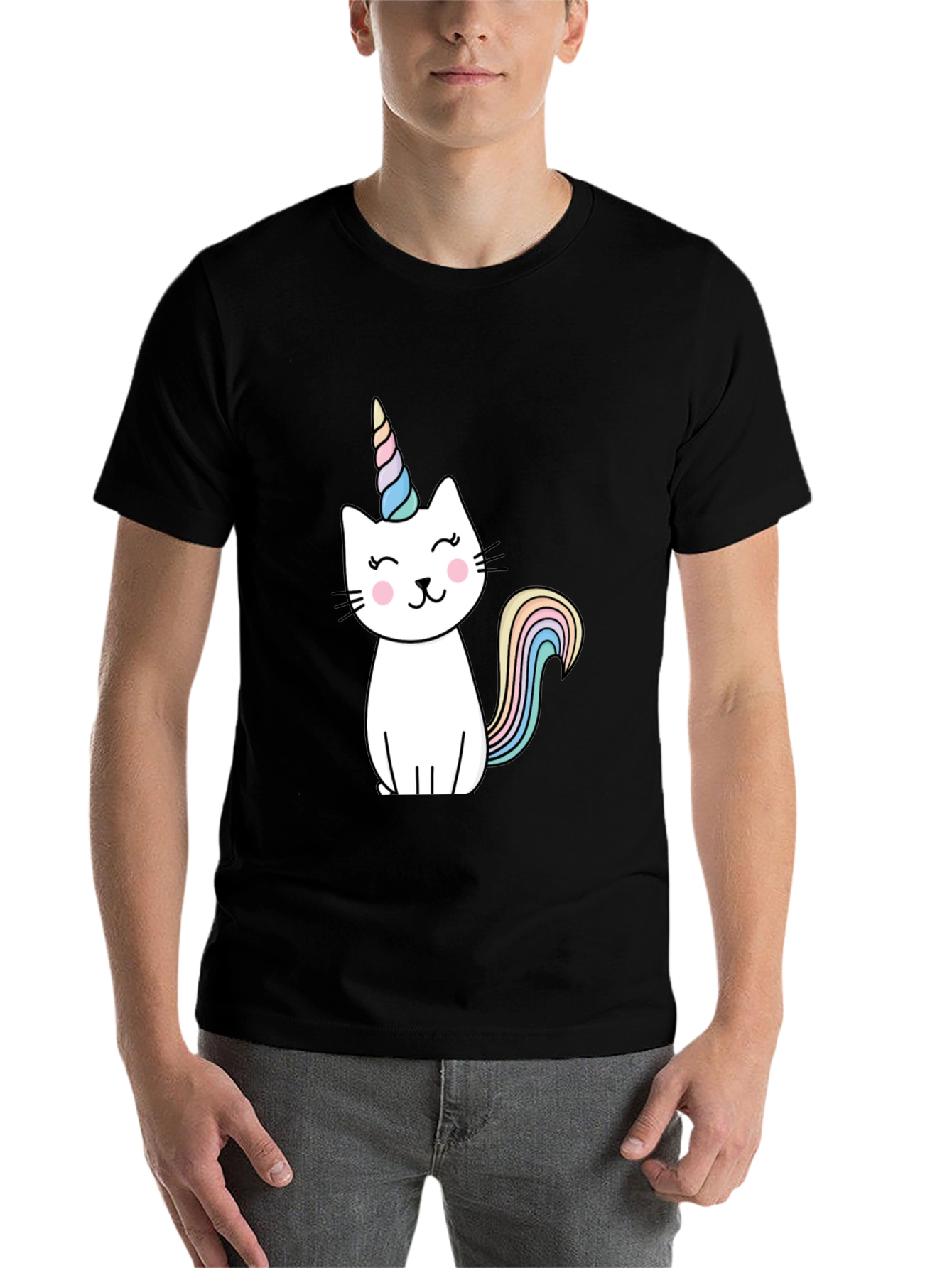 Black Unicat T-Shirt - Black, Cotton Blend, Cute Design view 7