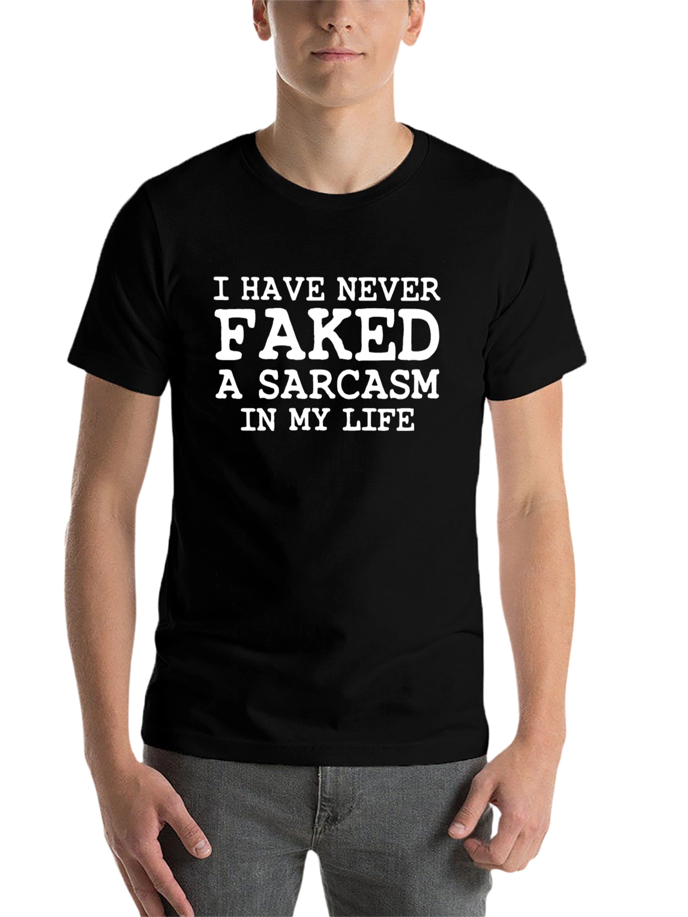 Black Funny Sarcasm T-Shirt - "I Have Never Faked" view 7