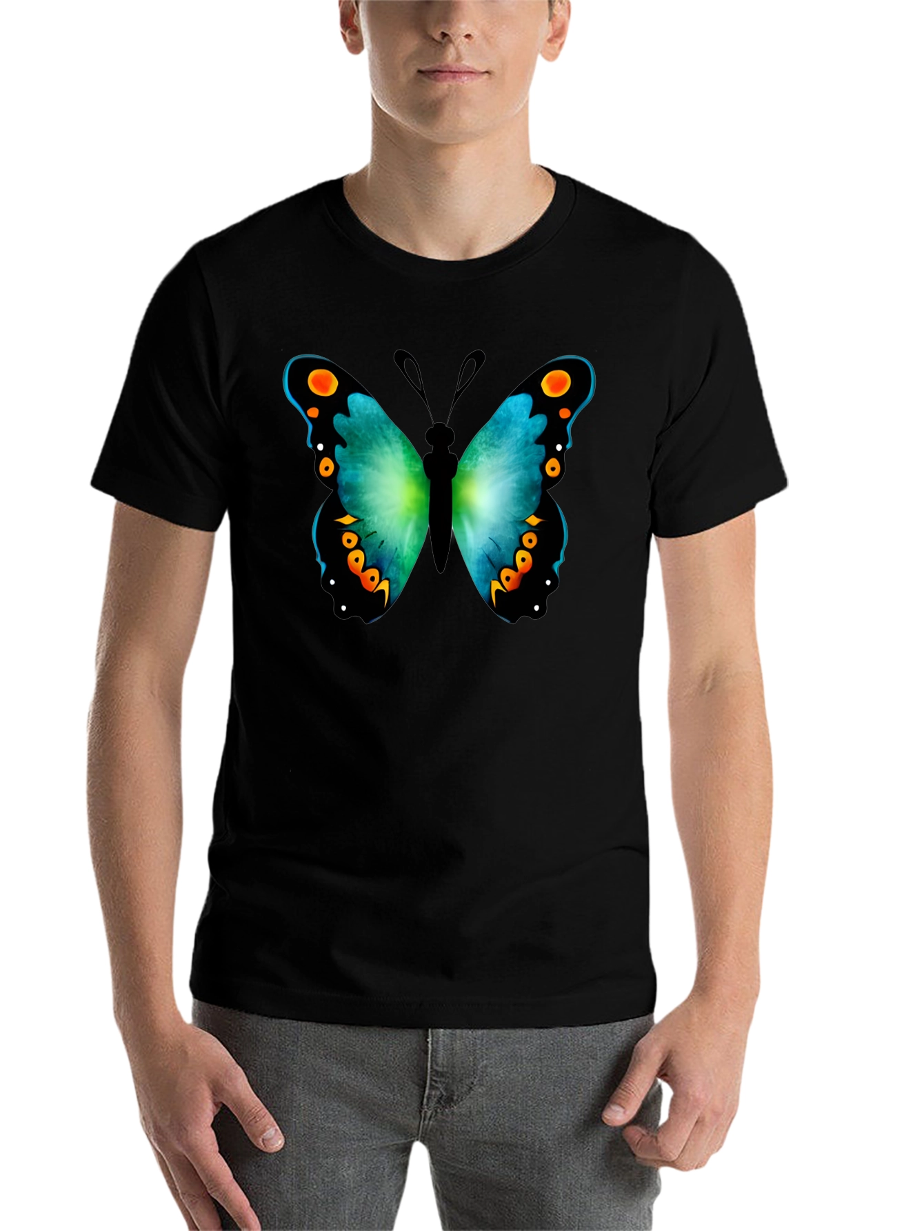 Black Butterfly Graphic Print Crew Neck T-Shirt view 7