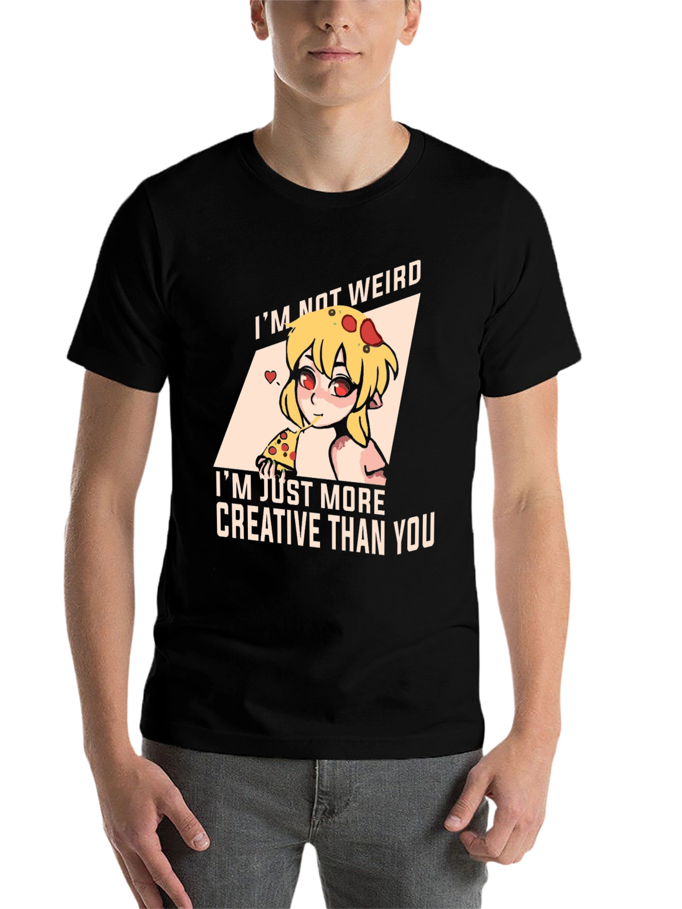 Black Creative Weirdo Pizza Lover Tee view 7